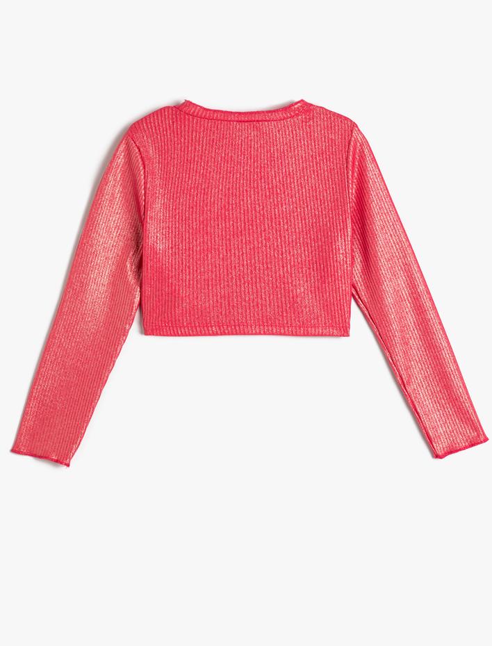 Kız Çocuk Kaşkorse Tişört Uzun Kollu Bisiklet Yaka Kalp Pencere Detaylı