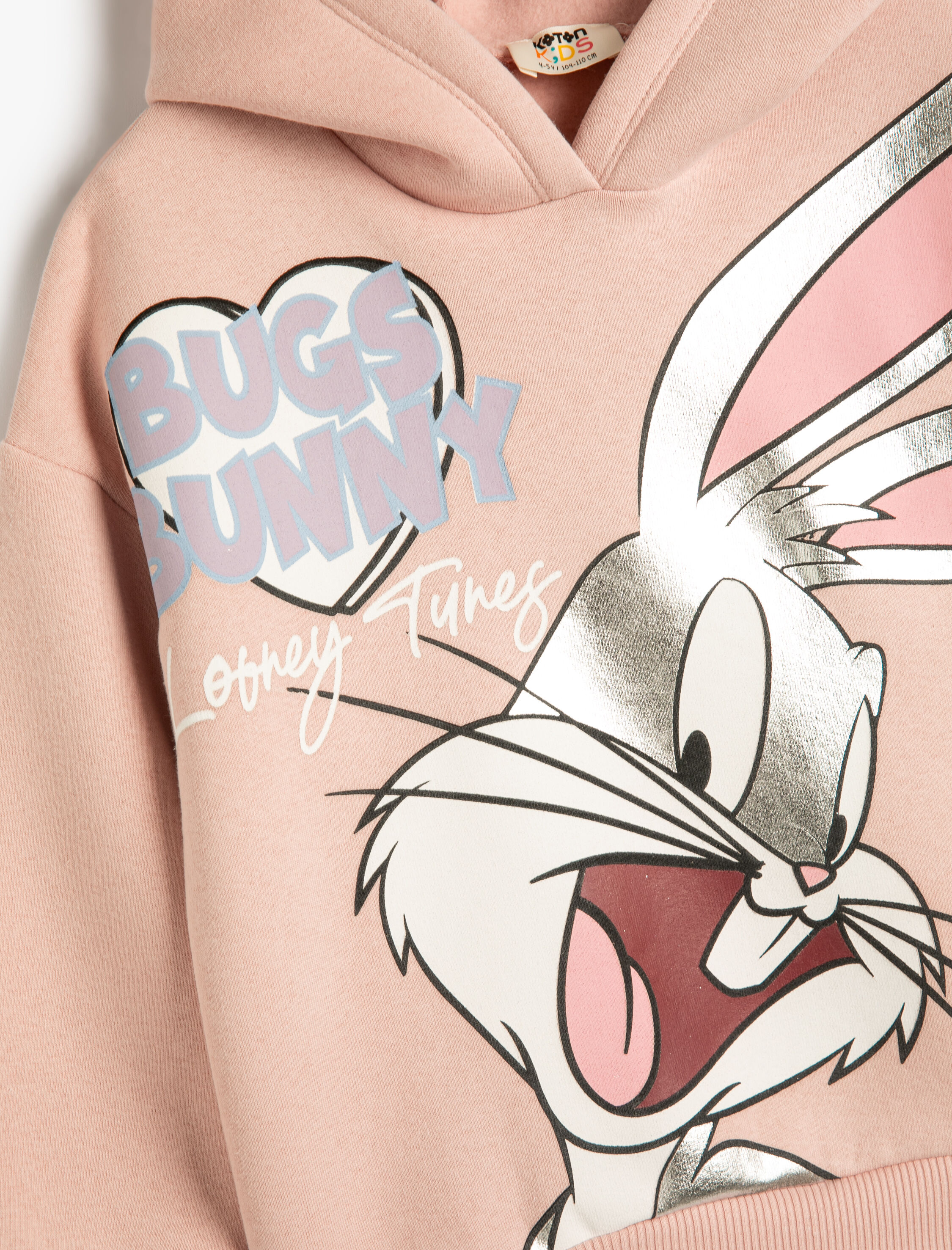  Kız Çocuk Bugs Bunny Kapşonlu Sweat Lisanslı Uzun Kollu Şardonlu