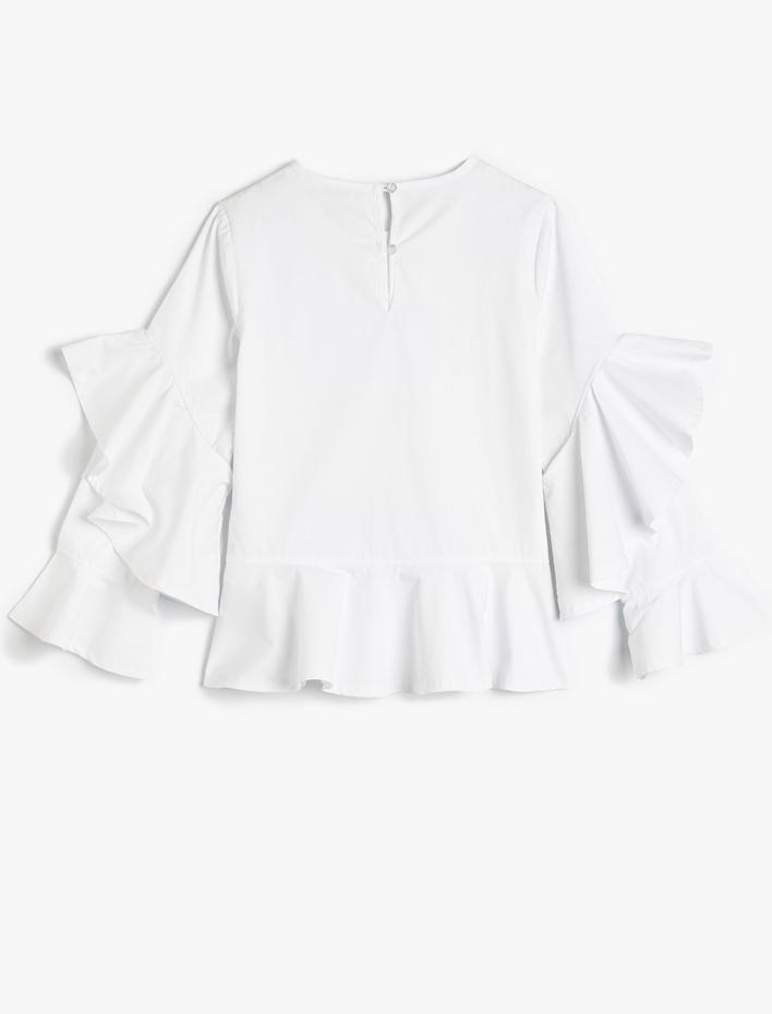 Kız Çocuk Bluz Uzun Kollu Bisiklet Yaka Fırfır Detaylı