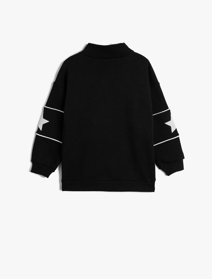 Kız Çocuk Sweatshirt Dik Yaka Yarım Fermuarlı Baskılı Şardonlu
