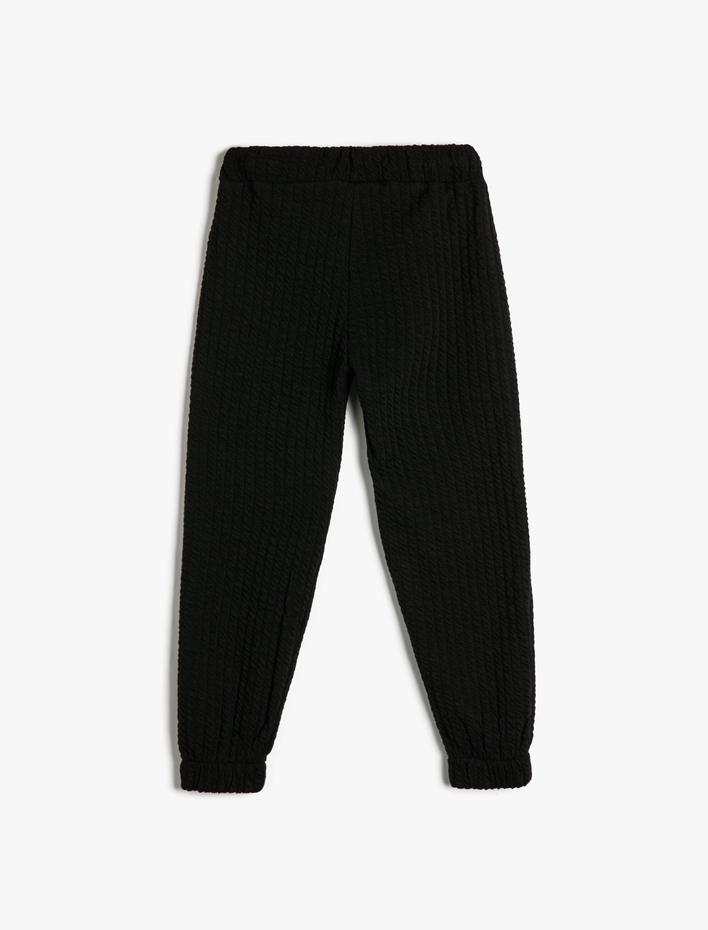 Kız Çocuk Basic Jogger Eşofman Altı Dokulu Beli Lastikli Cepli Şardonlu