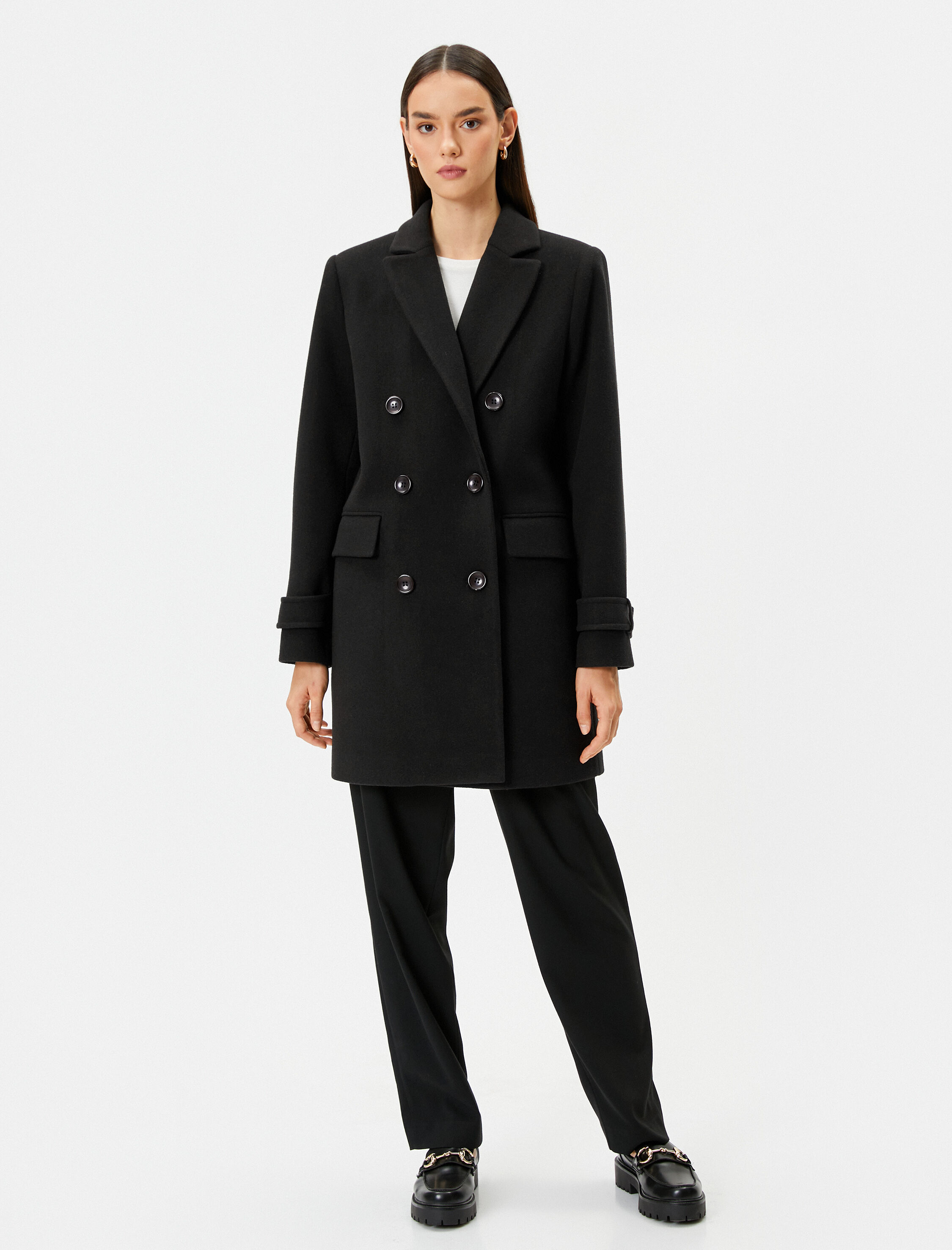   Kaşe Kaban Kruvaze Düğmeli Kapaklı Cepli