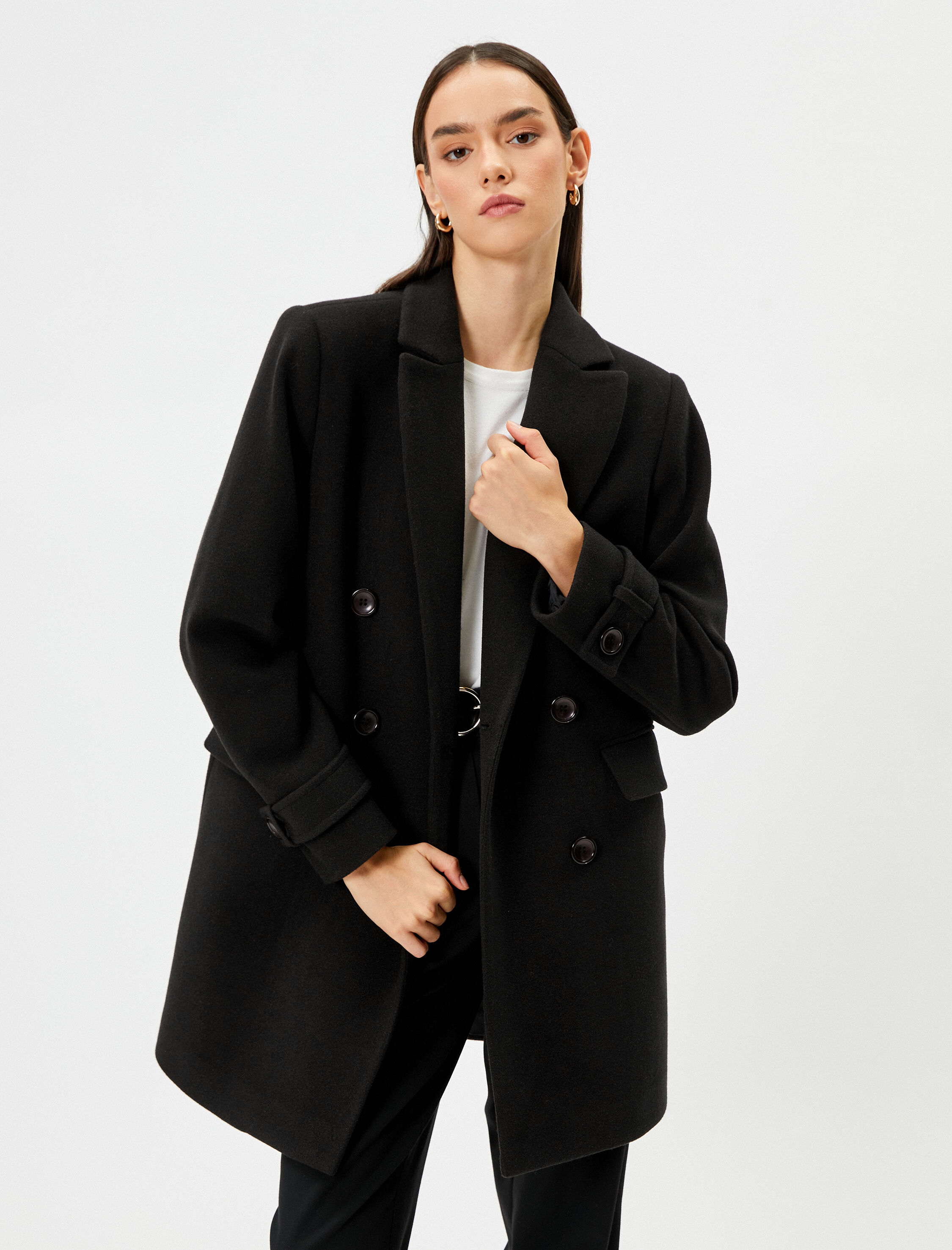   Kaşe Kaban Kruvaze Düğmeli Kapaklı Cepli