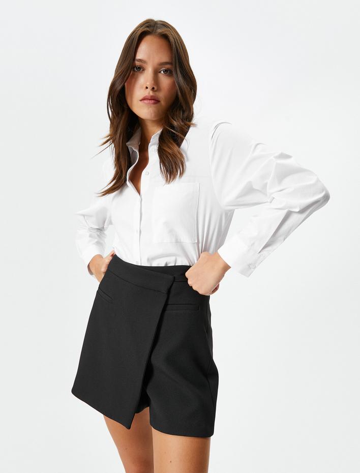  Mini Şort Etek Kapaklı Cep Detaylı Normal Bel