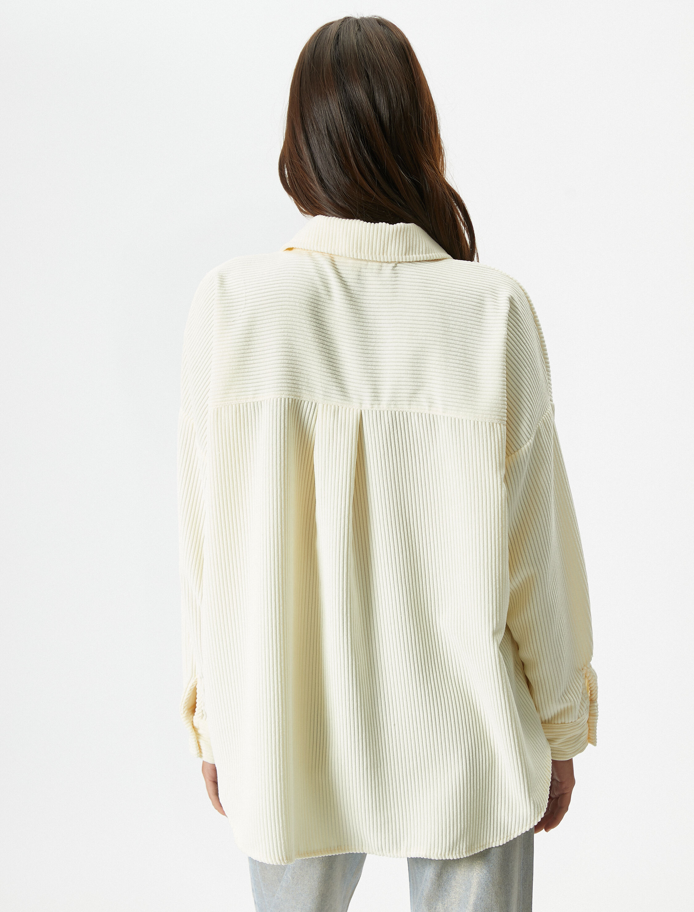   Kadife Gömlek Fitilli Düğmeli Cep Detaylı Regular Fit