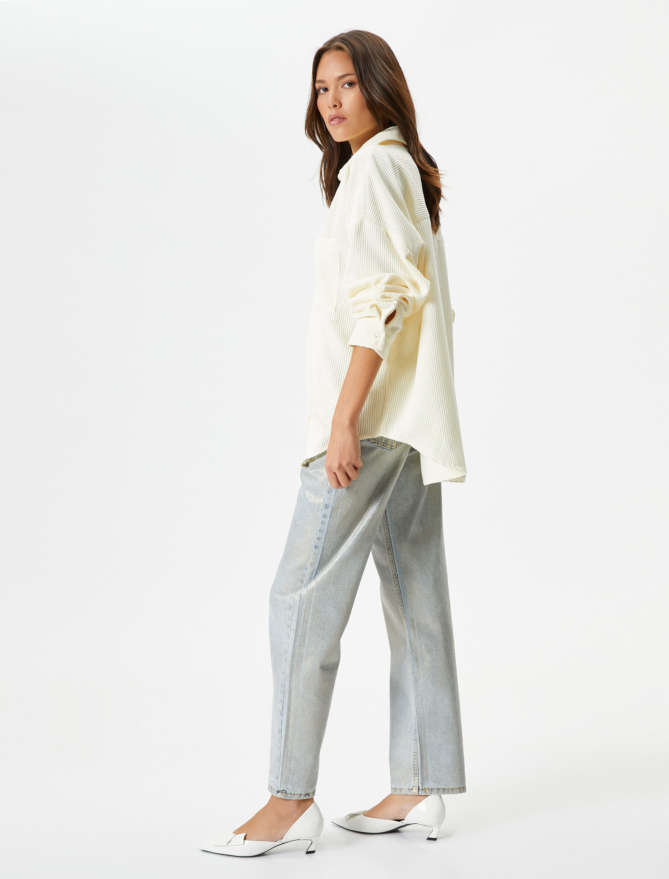   Kadife Gömlek Fitilli Düğmeli Cep Detaylı Regular Fit