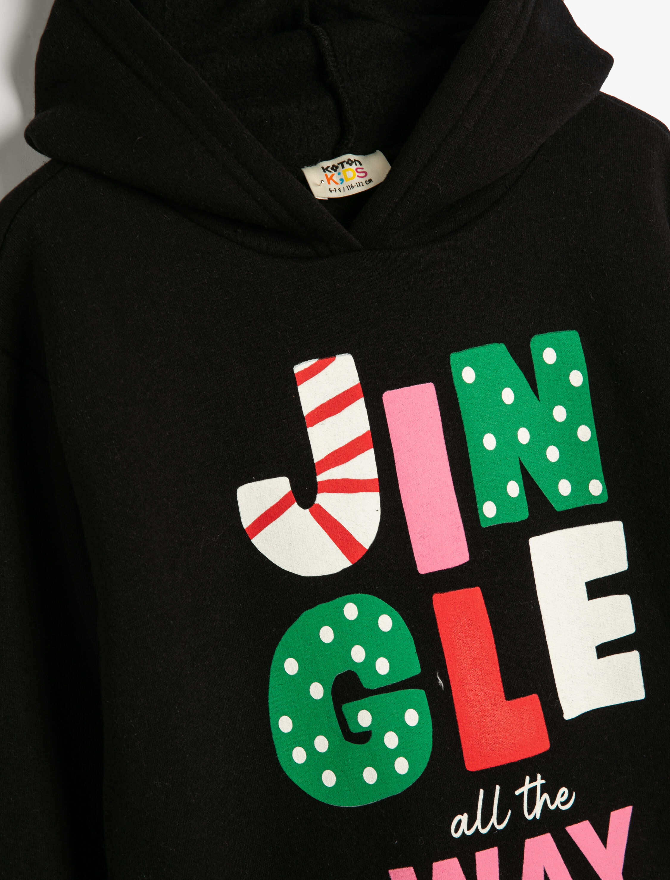  Kız Çocuk Yılbaşı Temalı Kapşonlu Sweat Uzun Kollu Şardonlu