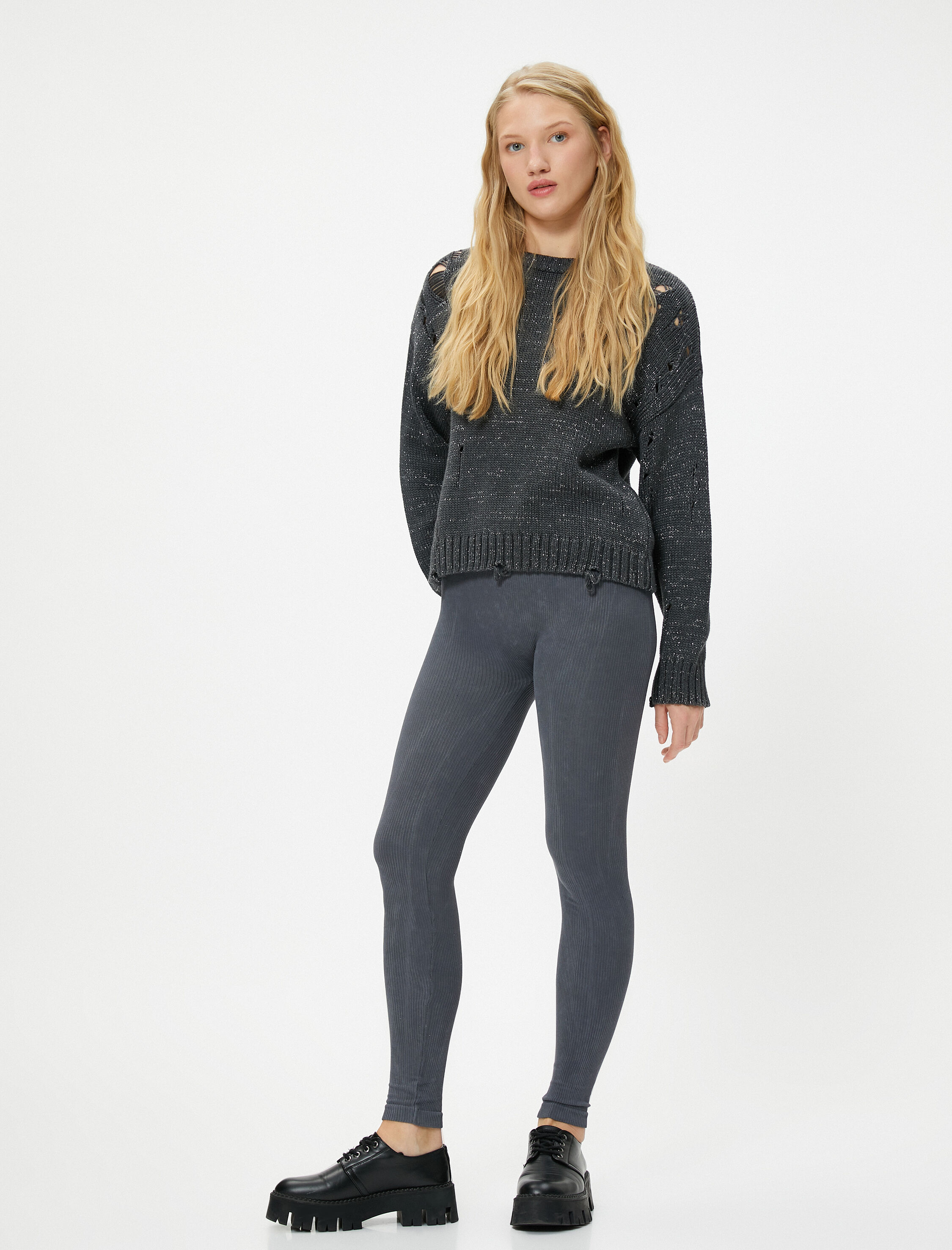   Tayt Soluk Efektli Yüksek Bel Fitilli