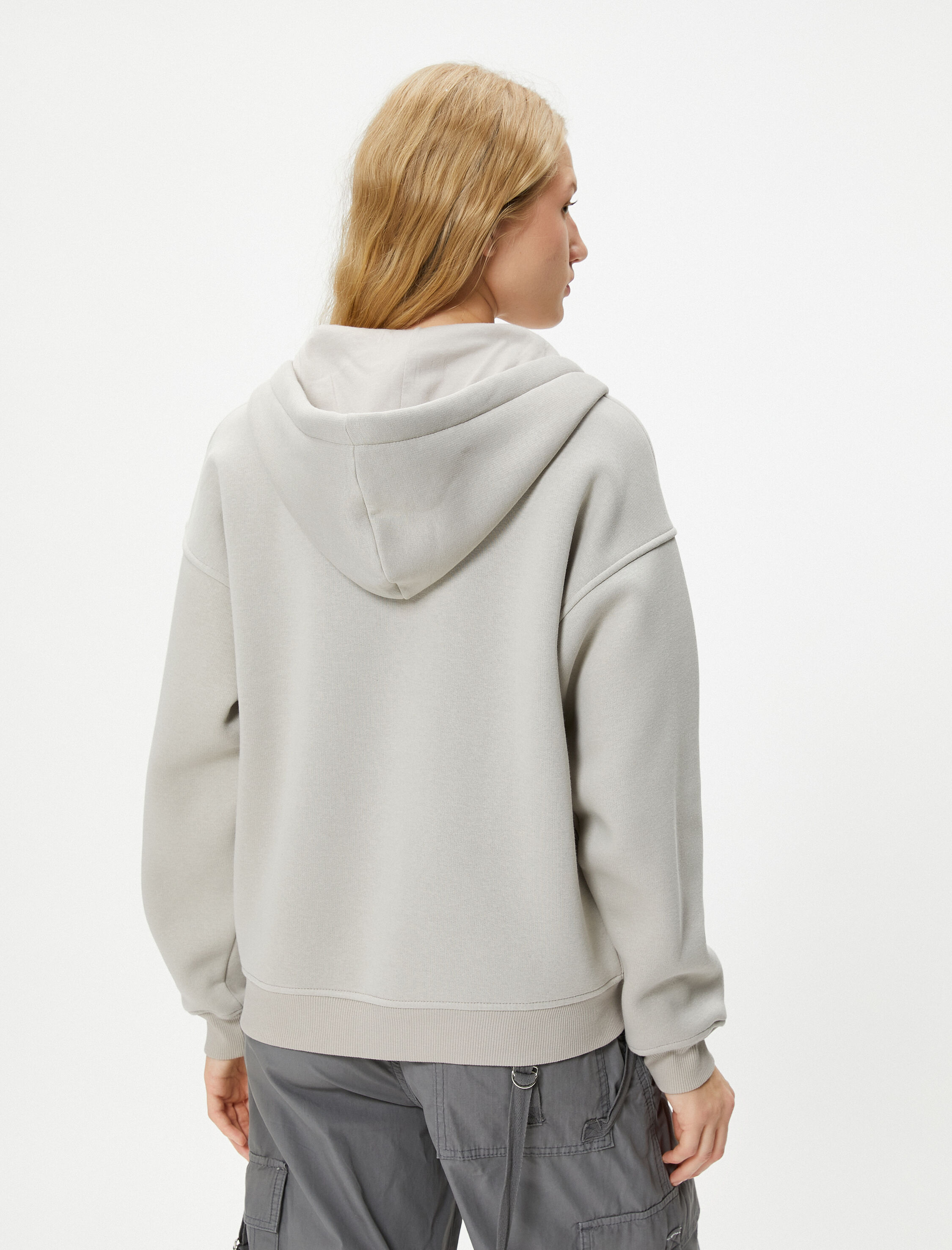   Şardonlu Fermuarlı Sweatshirt Kapüşonlu Baskılı Kanguru Cepli