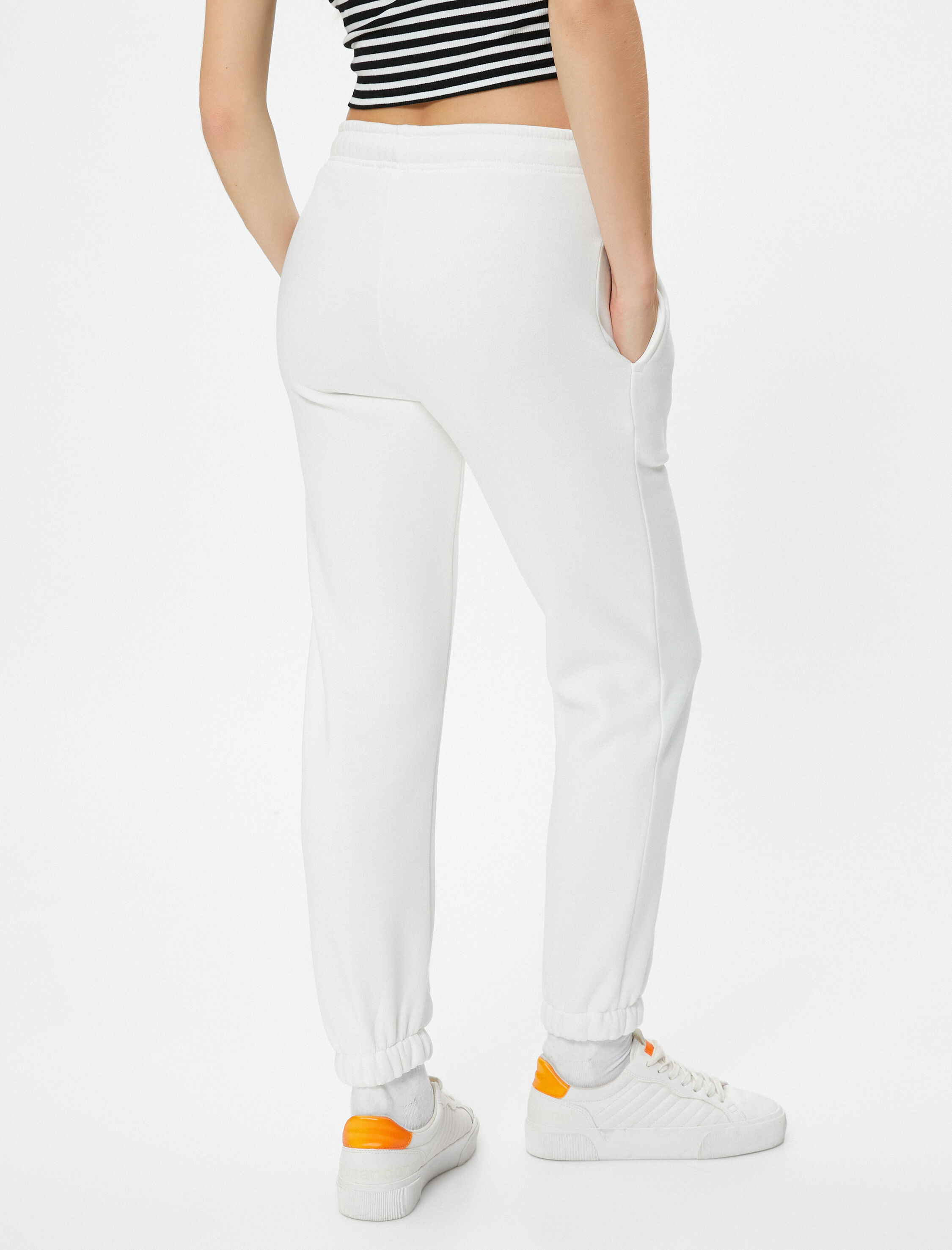   Şardonlu Jogger Eşofman Altı Beli Bağlamalı Rahat Kalıp Cepli Pamuklu