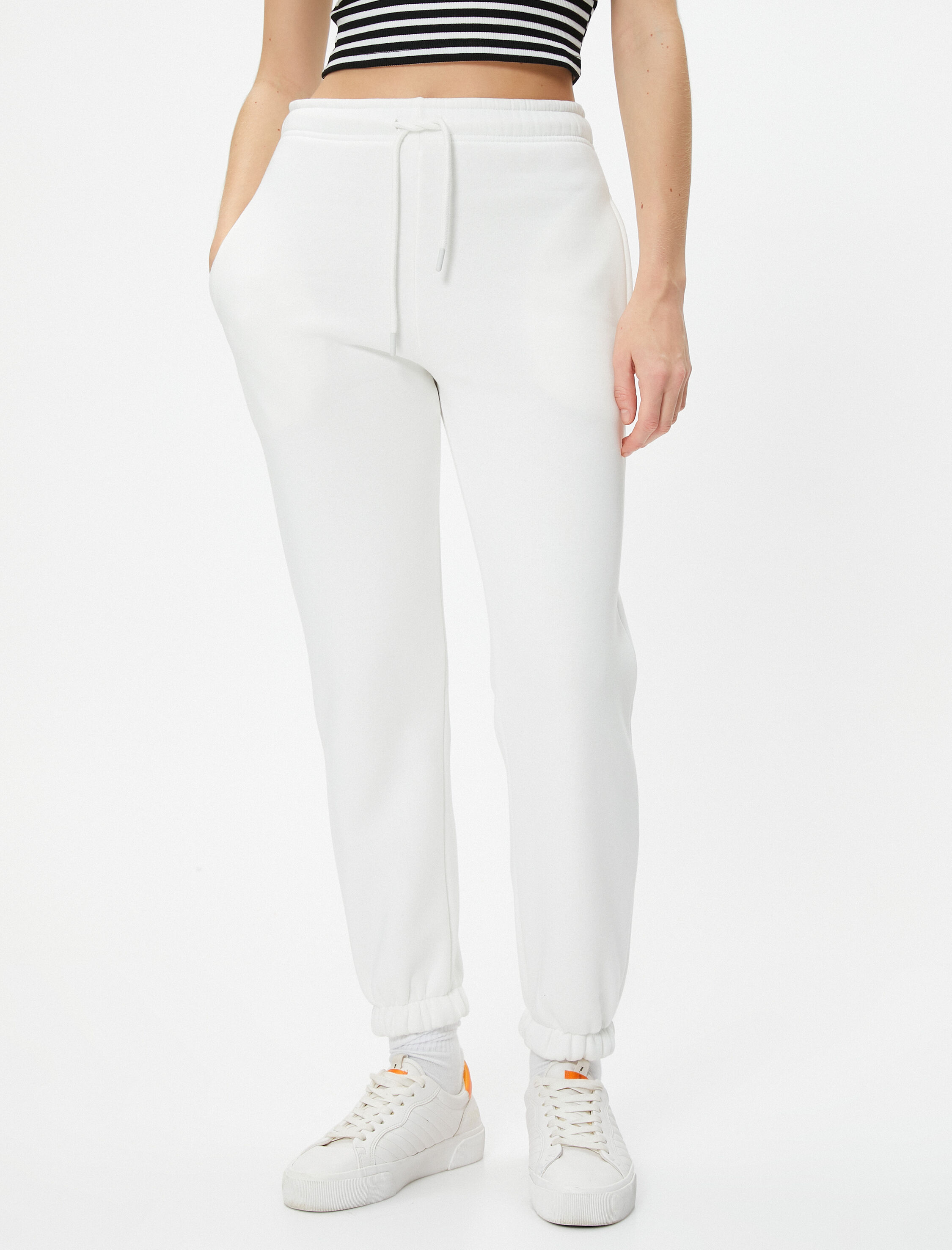   Şardonlu Jogger Eşofman Altı Beli Bağlamalı Rahat Kalıp Cepli Pamuklu