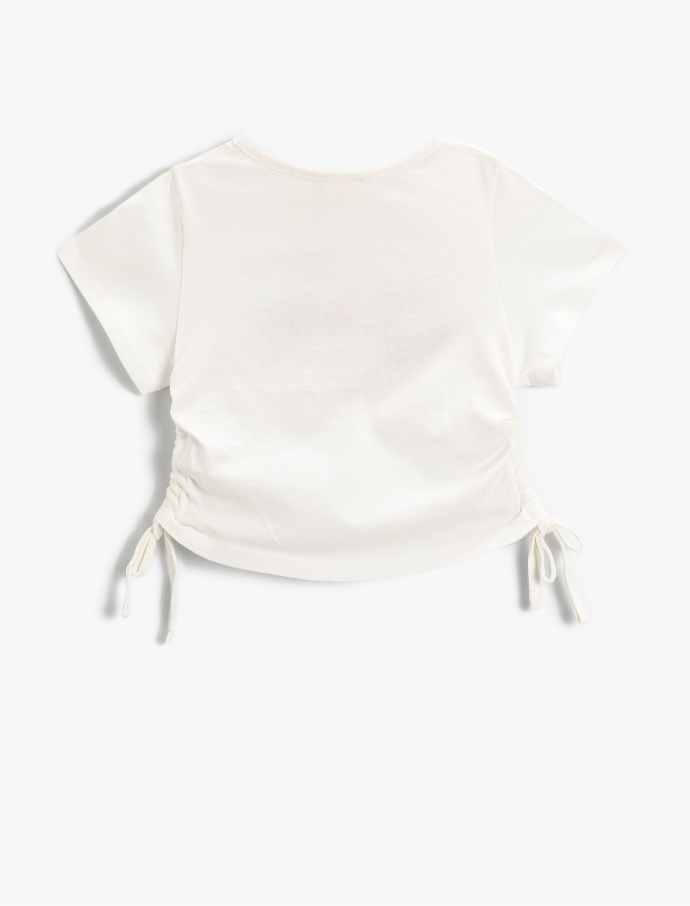  Kız Çocuk Baskılı Crop Tişört Yanları Büzgülü Kısa Kollu Pamuklu