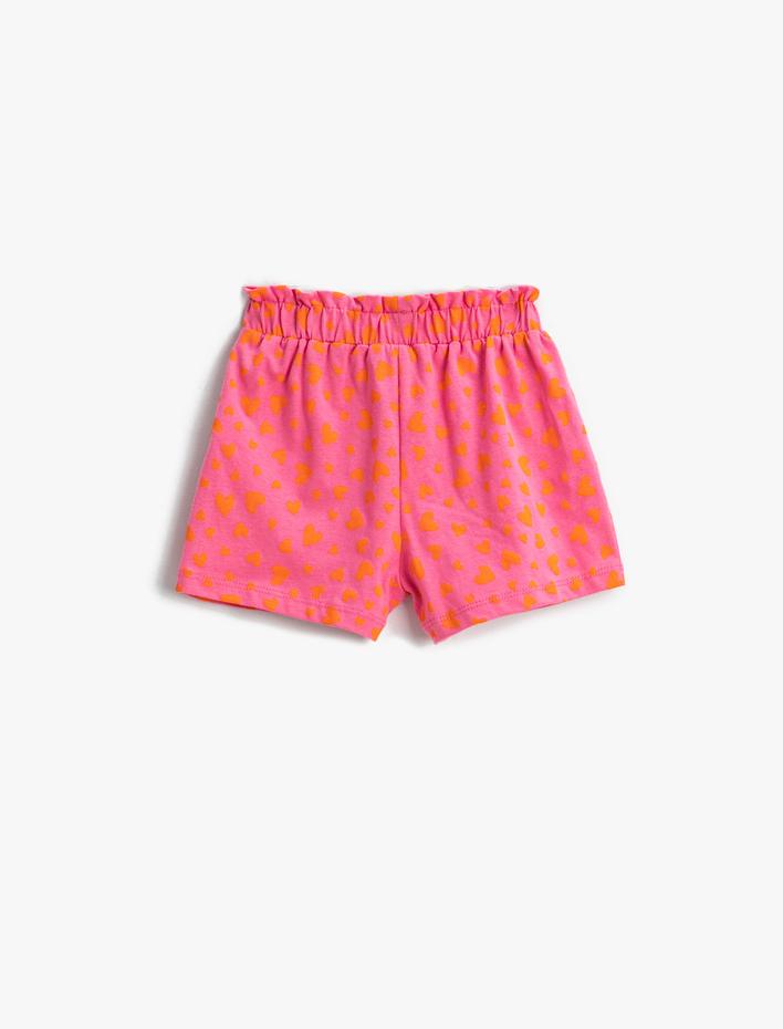 Kız Bebek Kalp Desenli Şort Beli Lastikli Cepli Diz Üstü Pamuklu