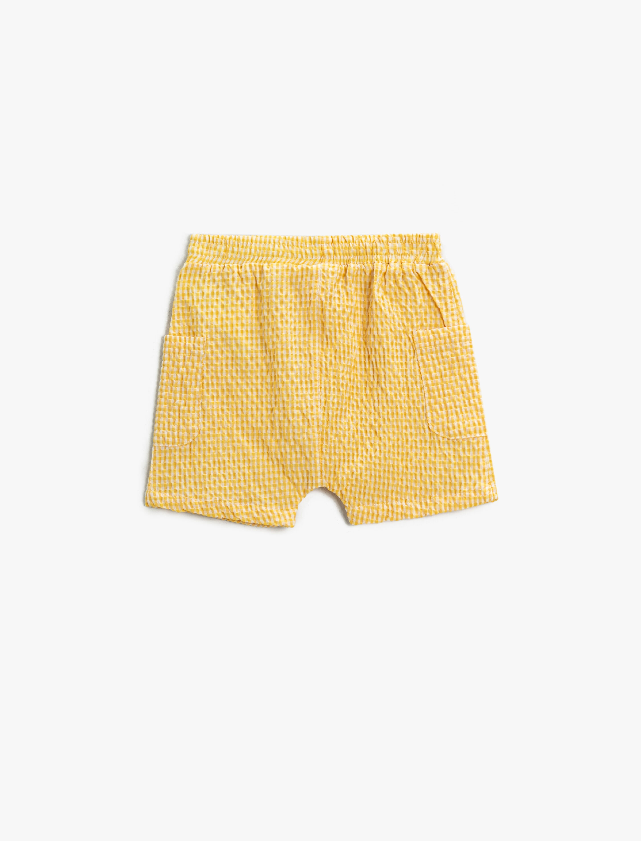  Erkek Bebek Kareli Şort Cepli Düğme Detaylı Beli Lastikli