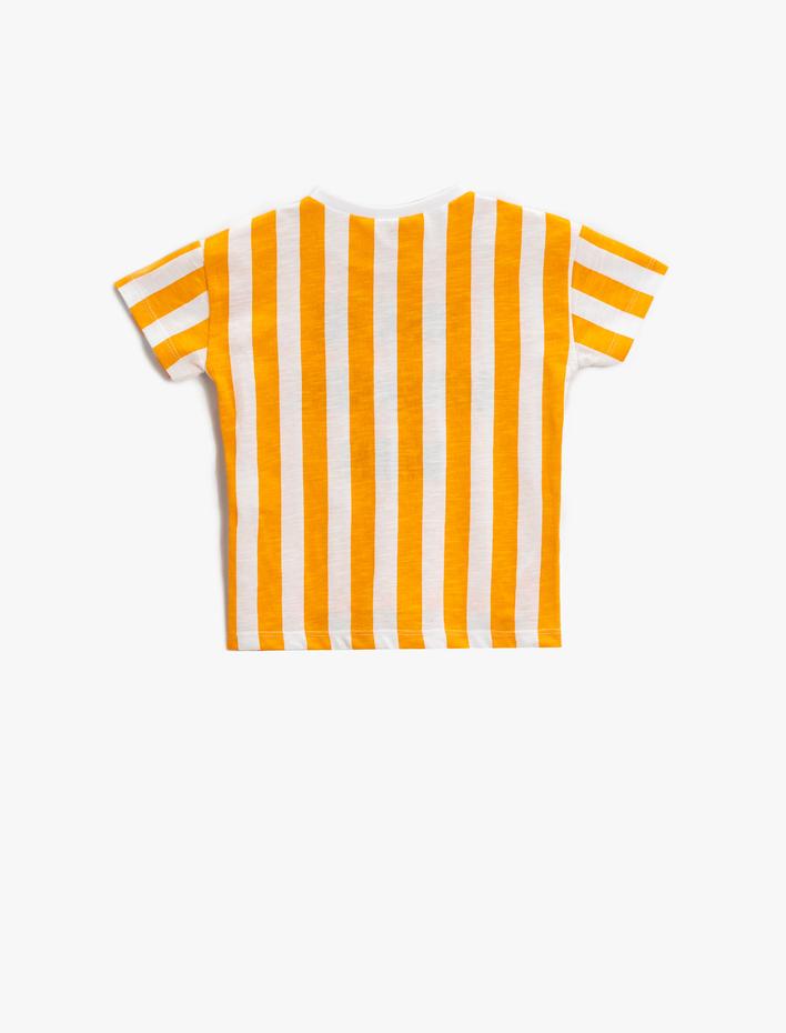 Erkek Bebek Çizgili Tişört Kısa Kollu Bisiklet Yaka Pamuklu