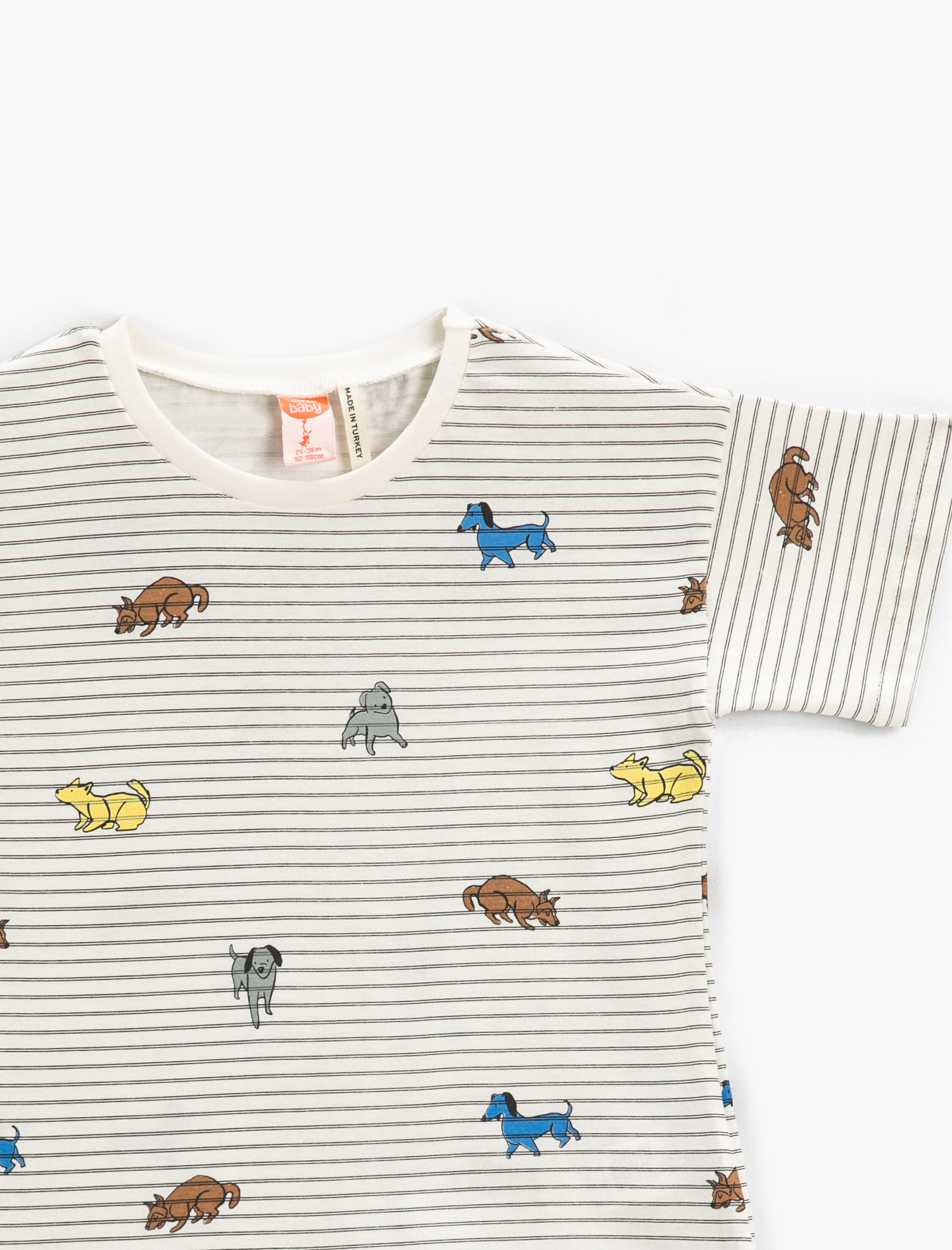  Erkek Bebek Baskılı Çizgili Tişört Kısa Kollu Bisiklet Yaka Pamuklu