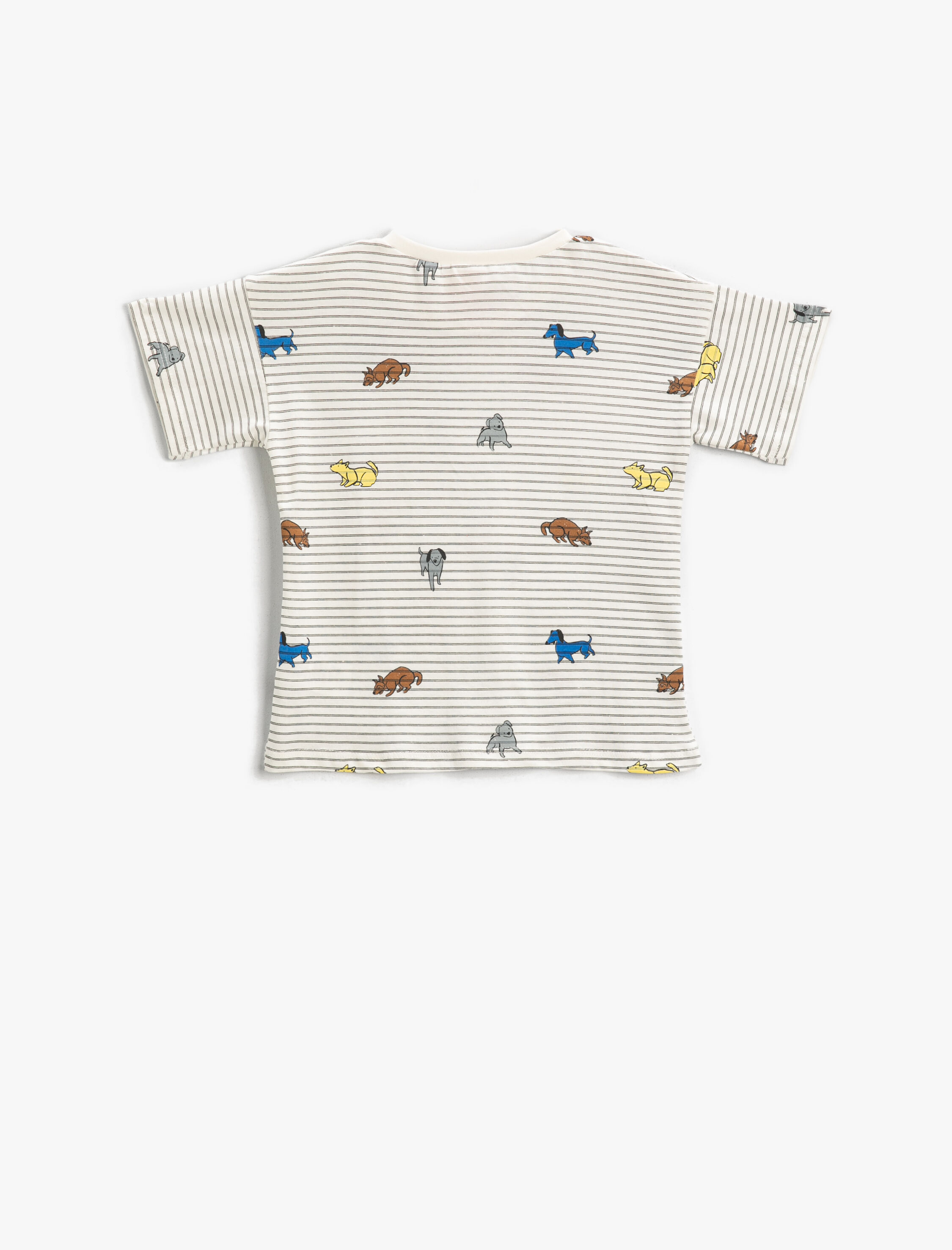  Erkek Bebek Baskılı Çizgili Tişört Kısa Kollu Bisiklet Yaka Pamuklu
