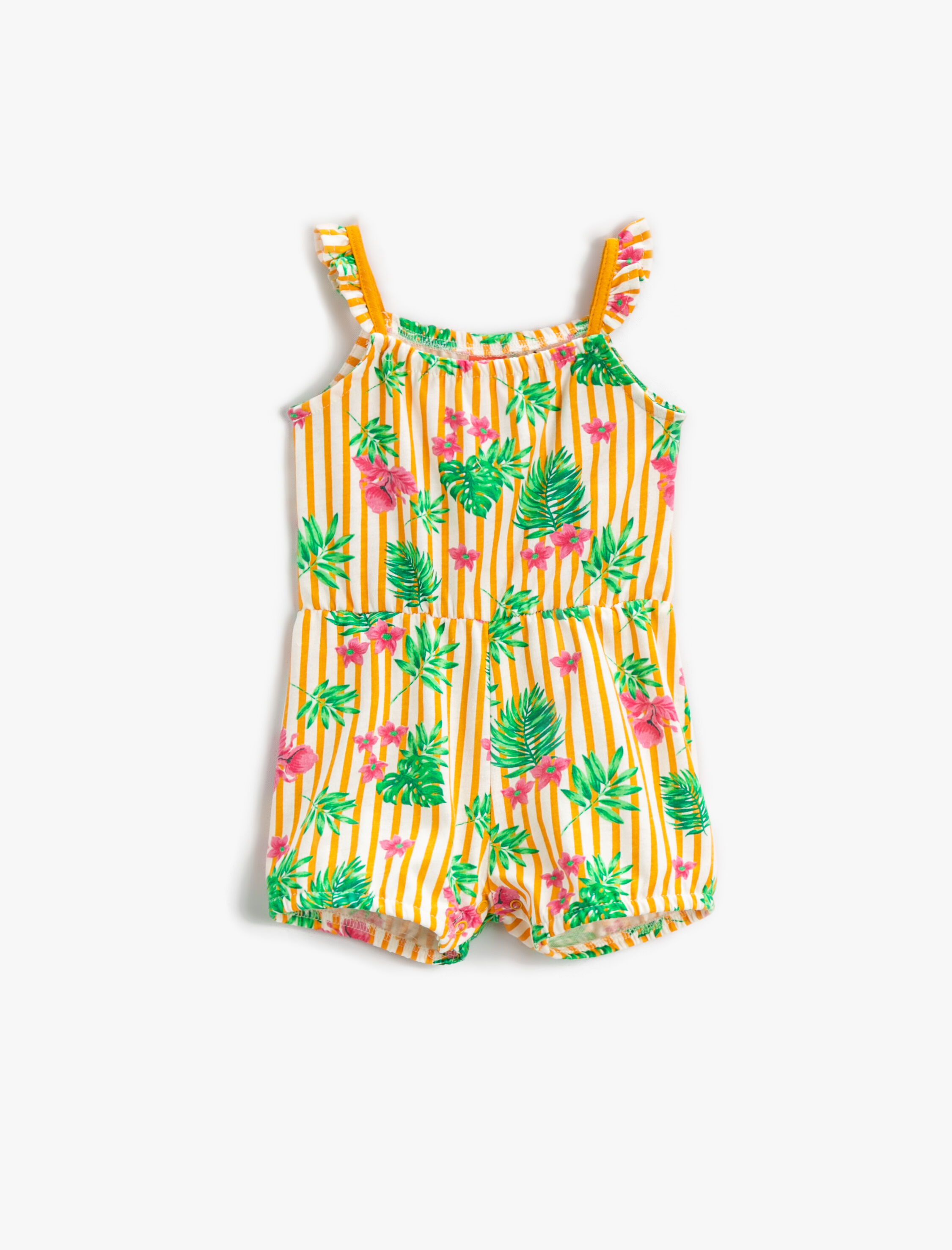  Kız Bebek Tulum Çiçekli Askılı Kısa Pamuklu