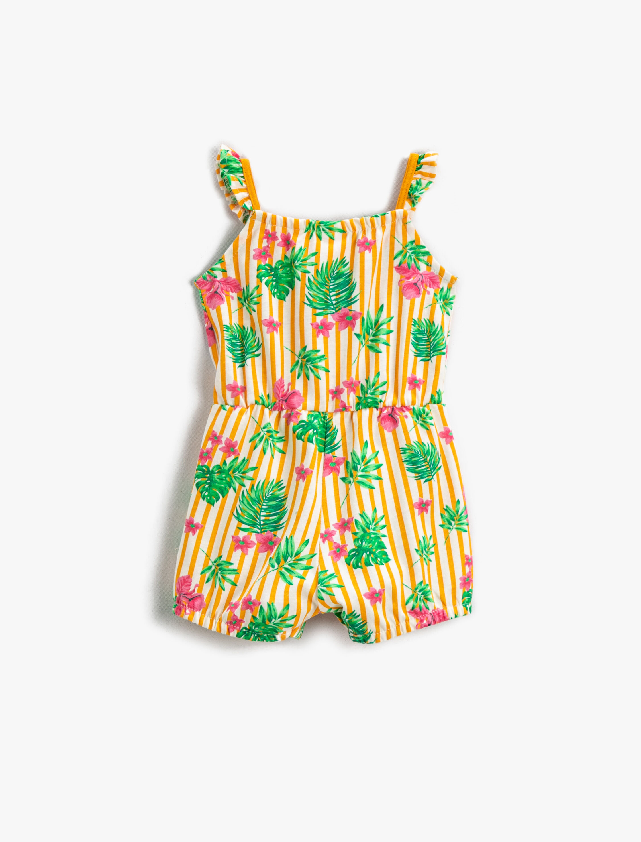  Kız Bebek Tulum Çiçekli Askılı Kısa Pamuklu