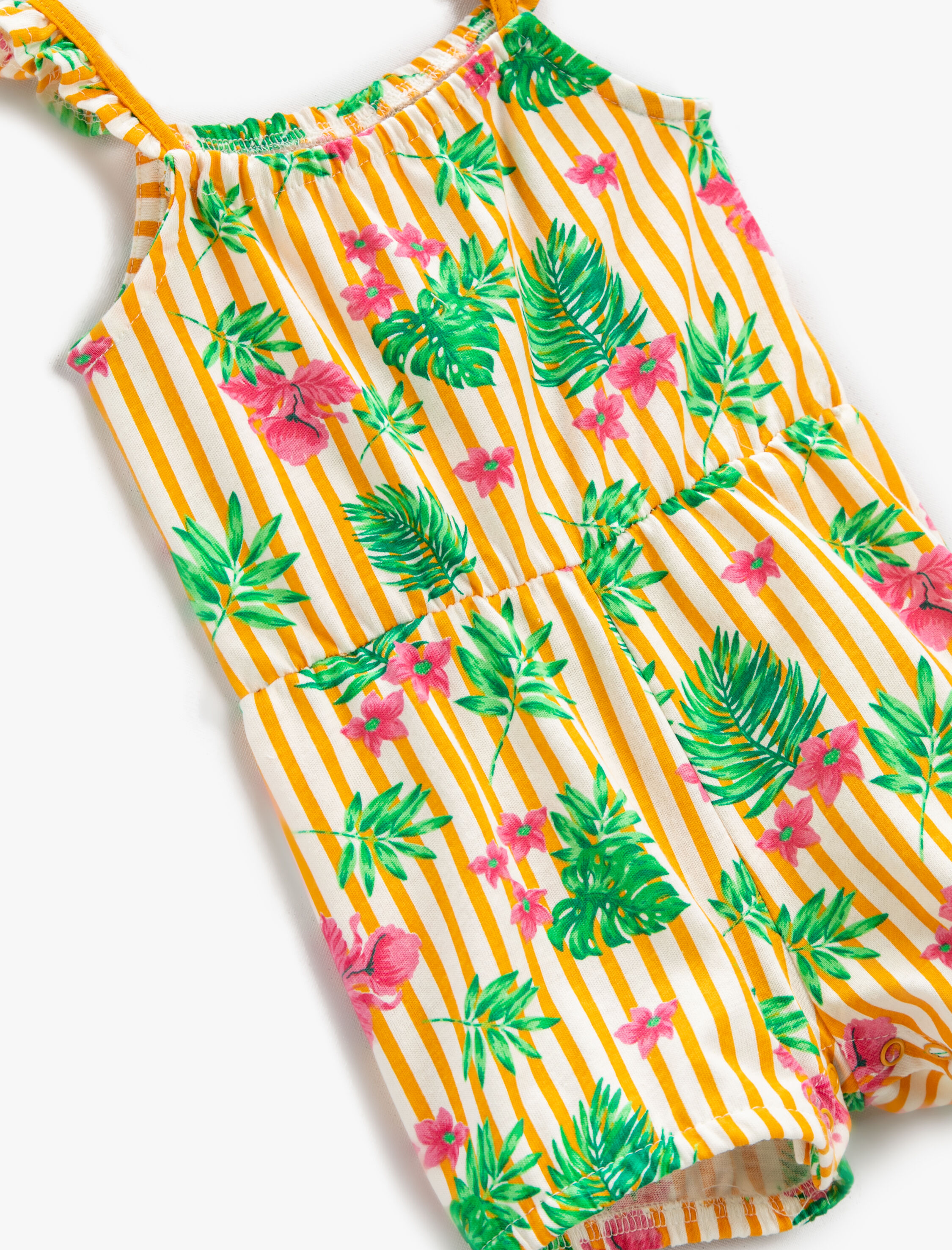  Kız Bebek Tulum Çiçekli Askılı Kısa Pamuklu