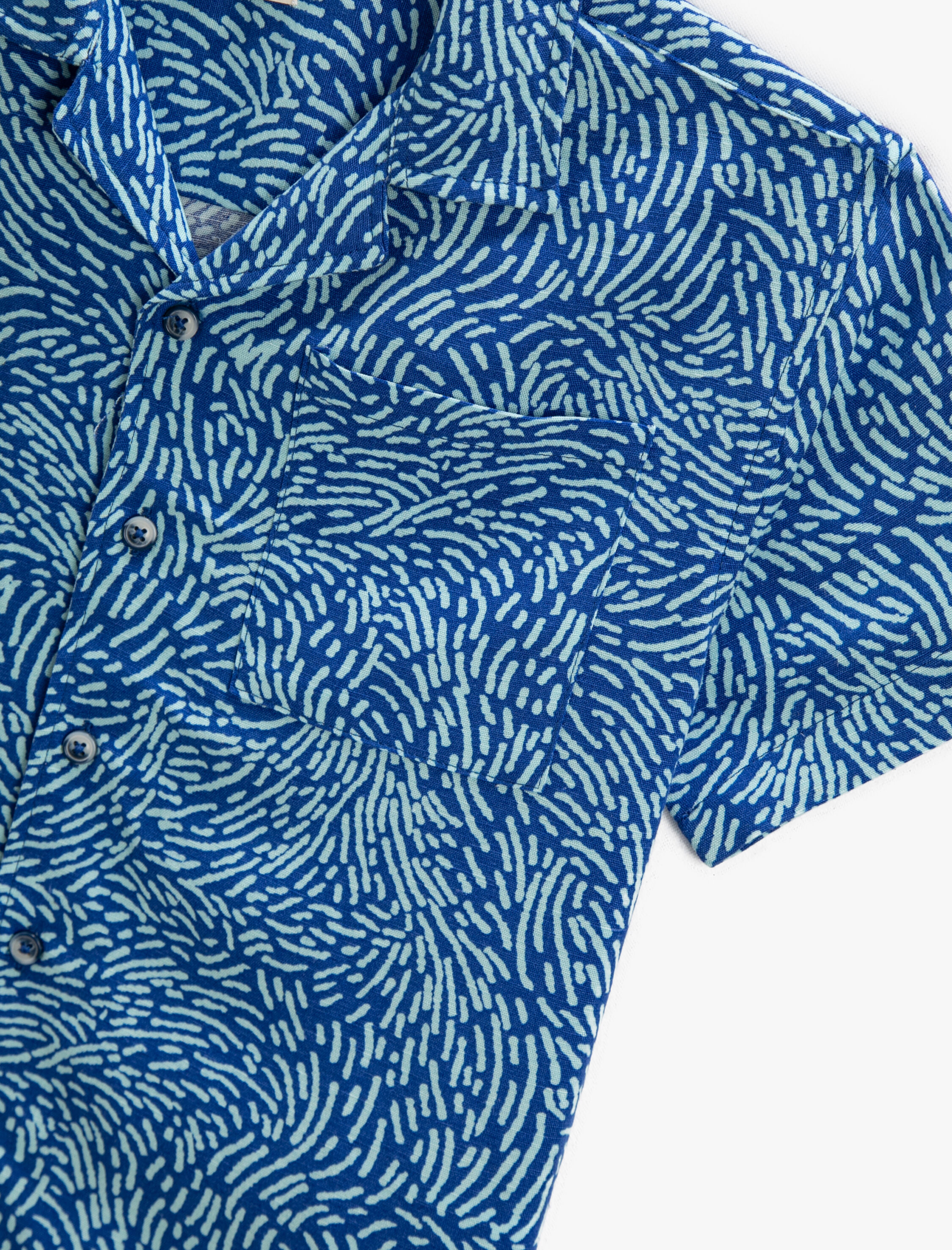  Erkek Bebek Keten Karışımlı Gömlek Cepli Kısa Kollu