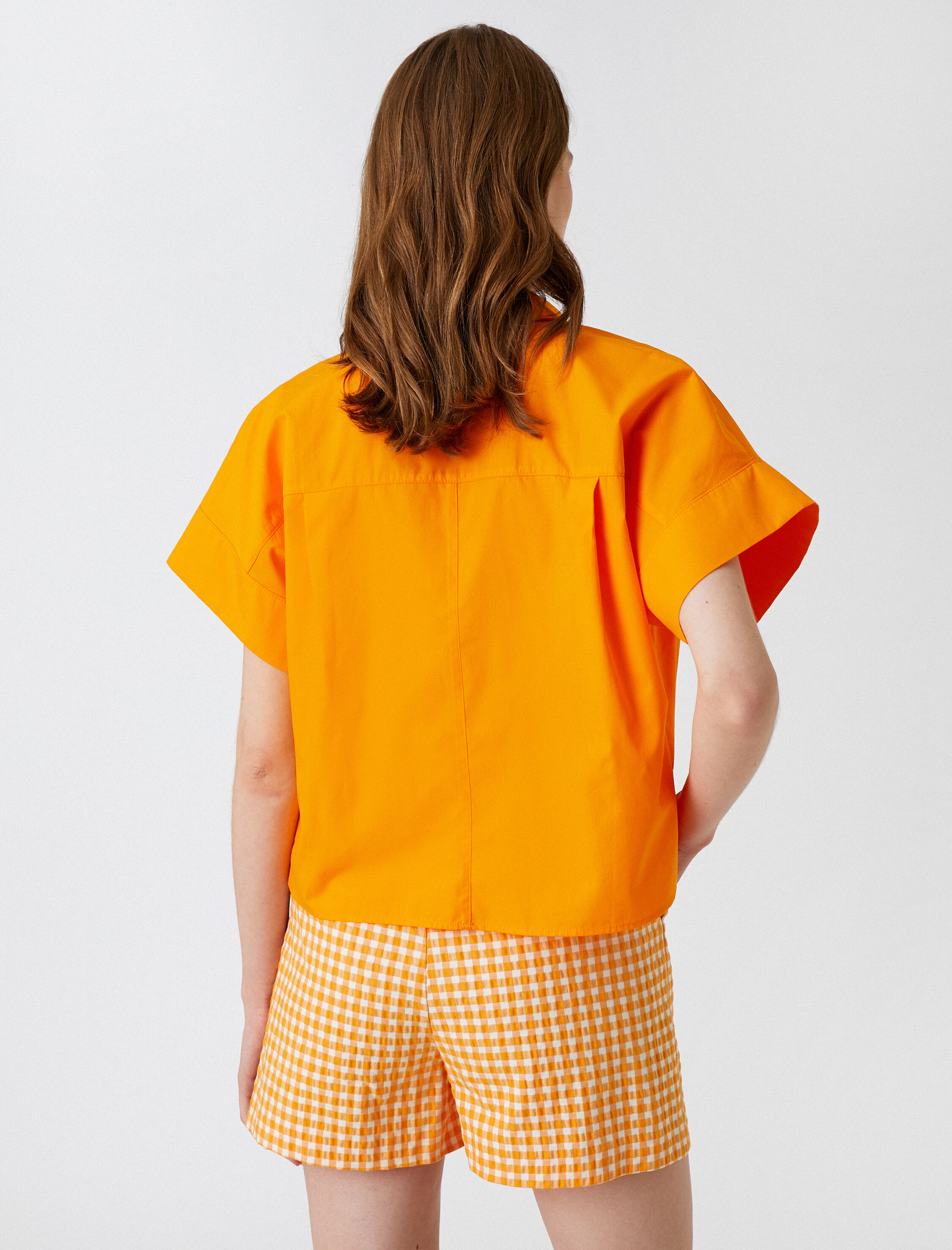   Oversize Crop Poplin Gömlek Kısa Kollu