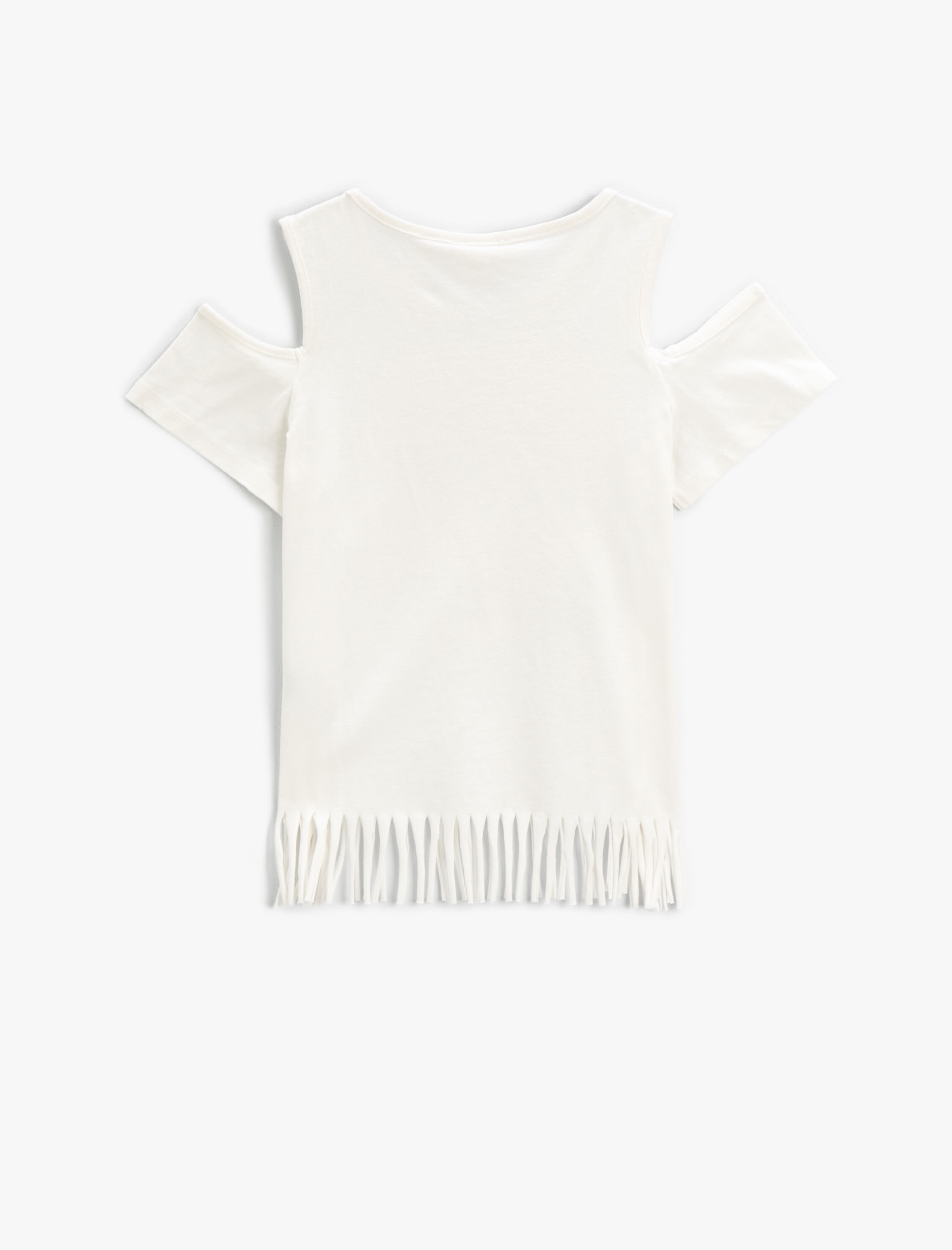  Kız Çocuk Püsküllü Baskılı Tişört Pencere Detaylı Pamuklu