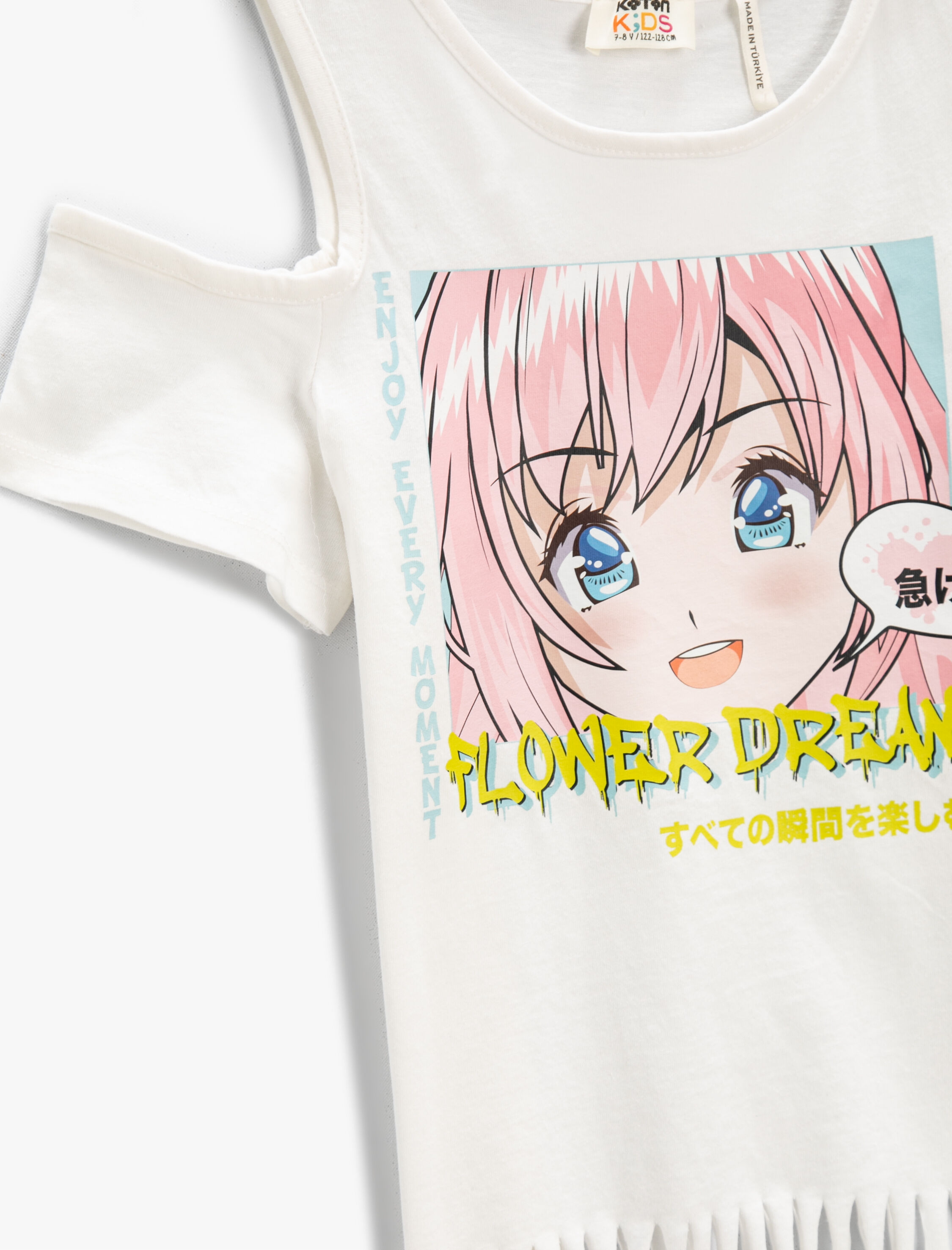  Kız Çocuk Püsküllü Baskılı Tişört Pencere Detaylı Pamuklu