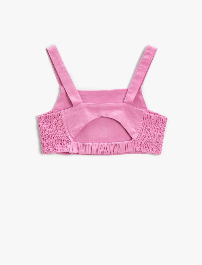 Kız Çocuk Crop Üst Keten Karışımlı Pencere Detaylı