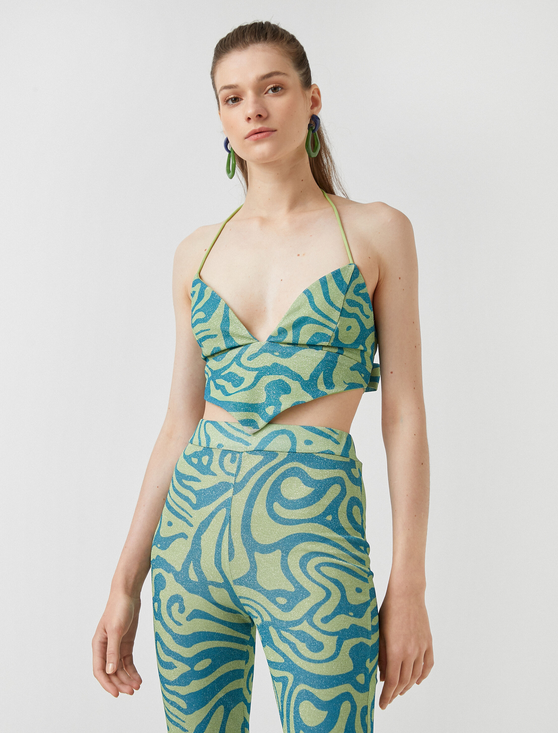   Crop Abiye Bluz Askılı V Yaka