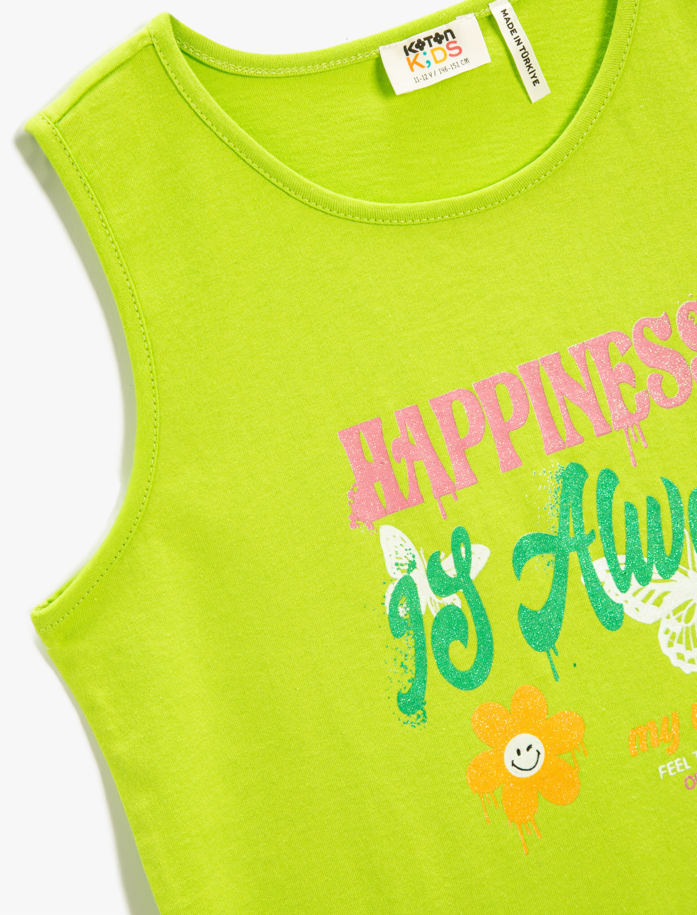  Kız Çocuk Atlet Baskılı Fiyonk Detaylı Kolsuz Pamuklu