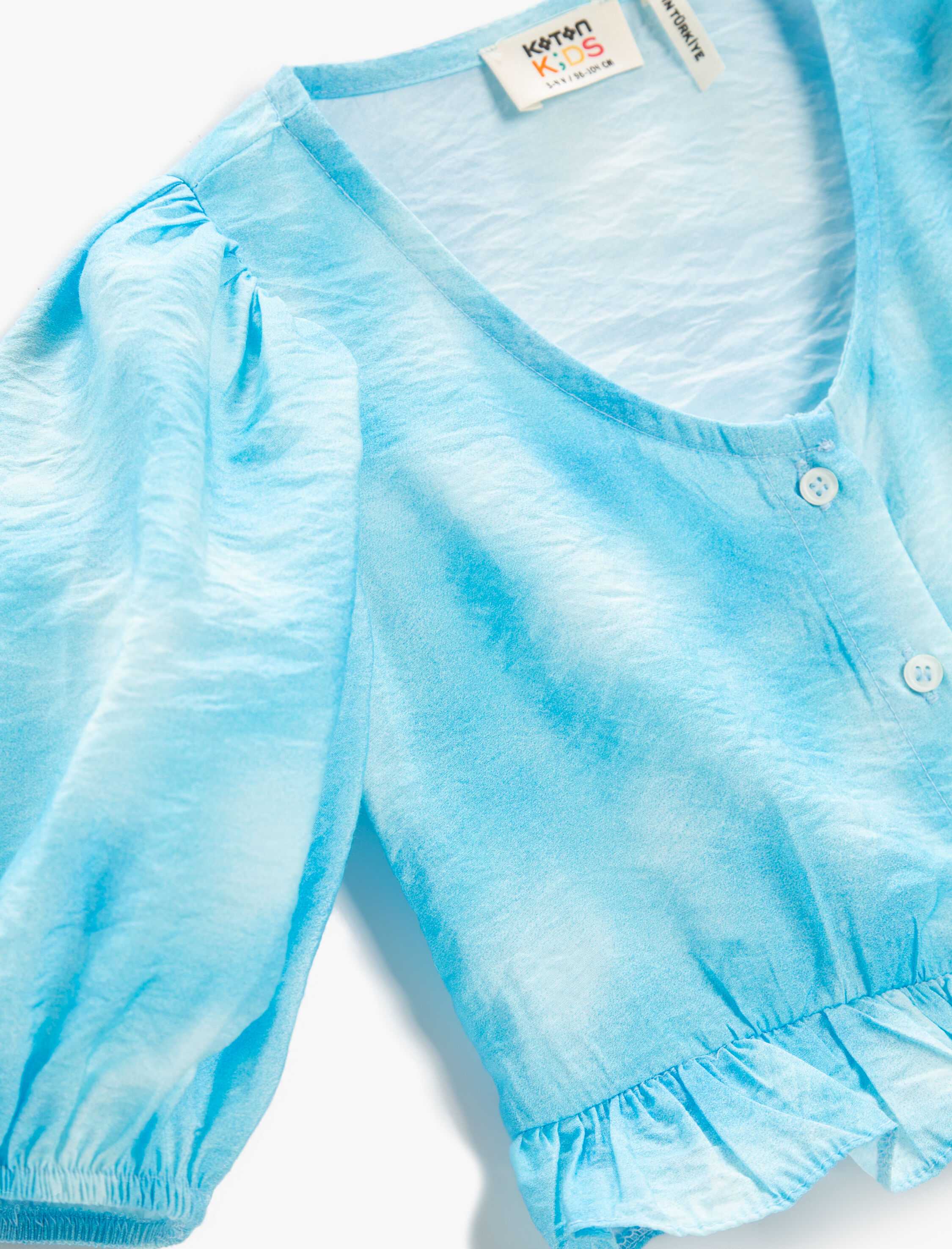  Kız Çocuk Crop Bluz Balon Kollu Fırfırlı