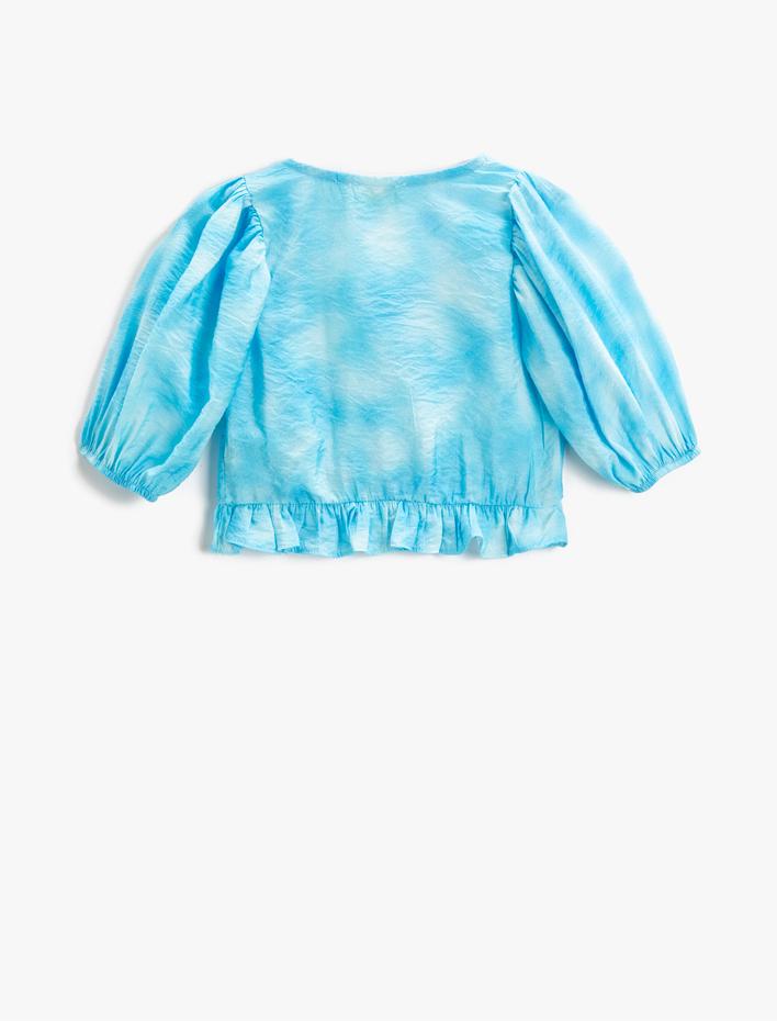 Kız Çocuk Crop Bluz Balon Kollu Fırfırlı