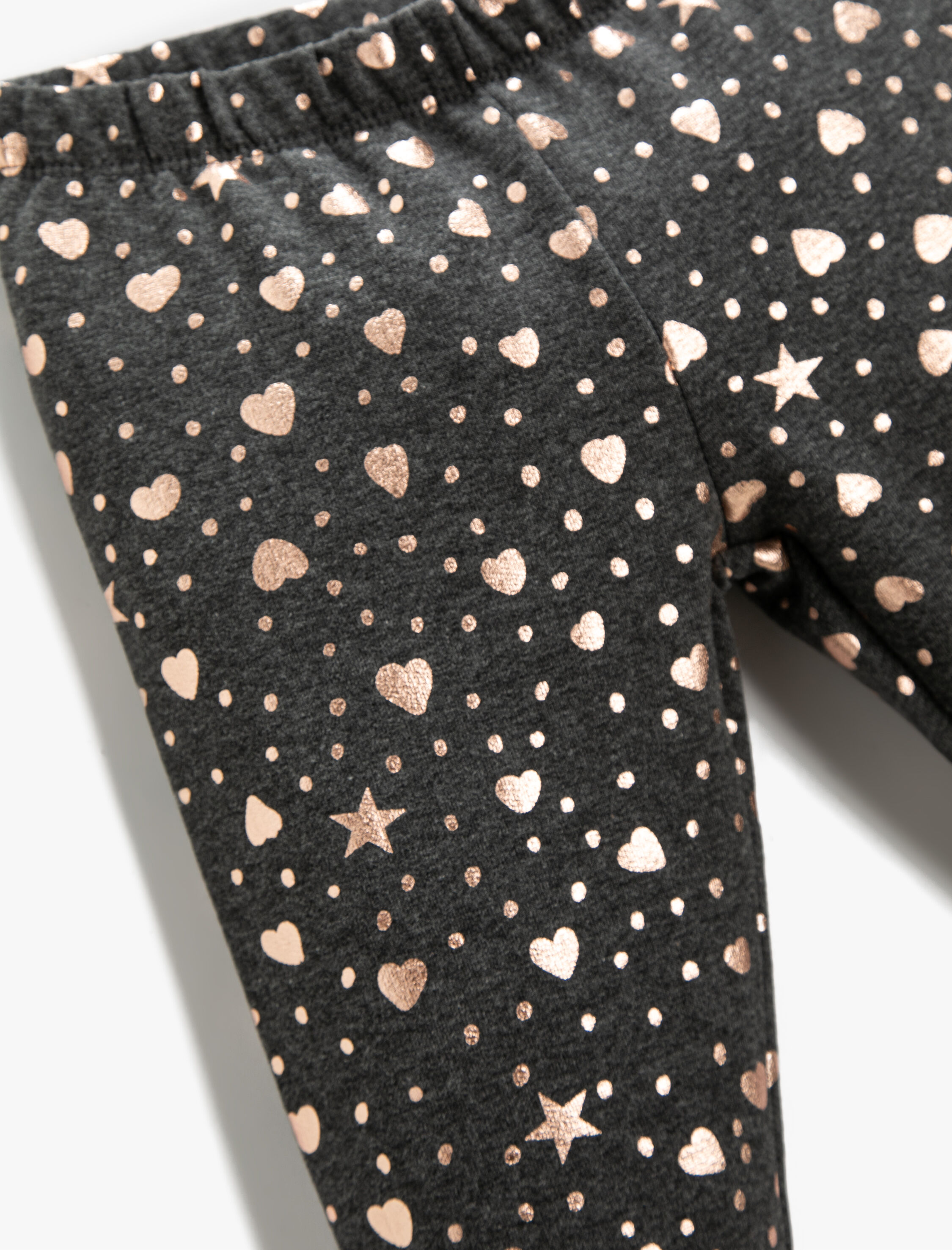  Kız Çocuk Kalp ve Yıldız Baskılı Tayt Beli Lastikli