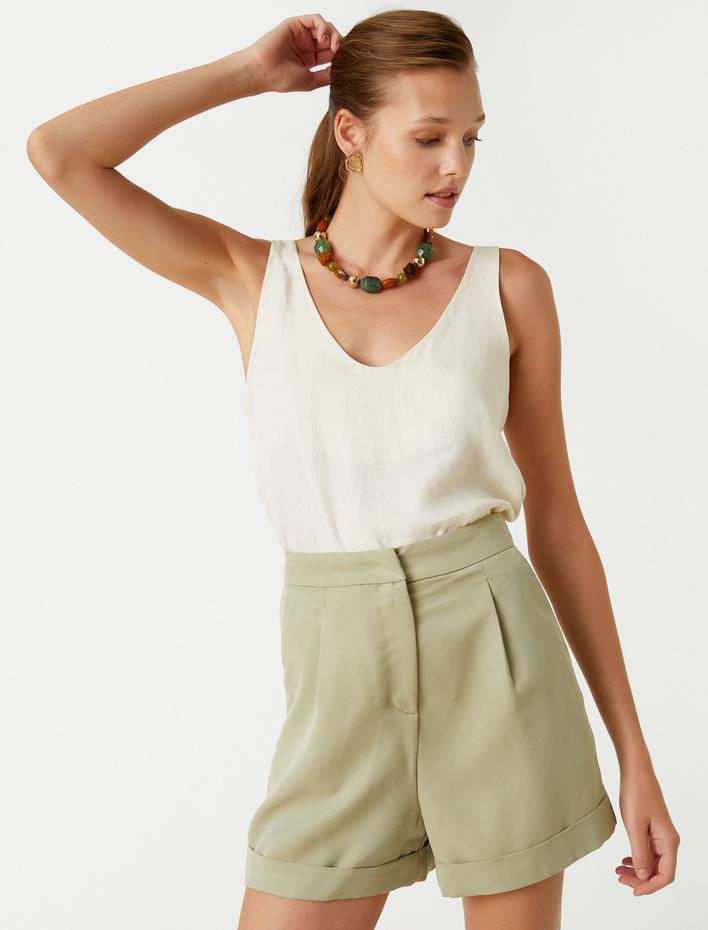  Pileli Şort Modal Karışımlı