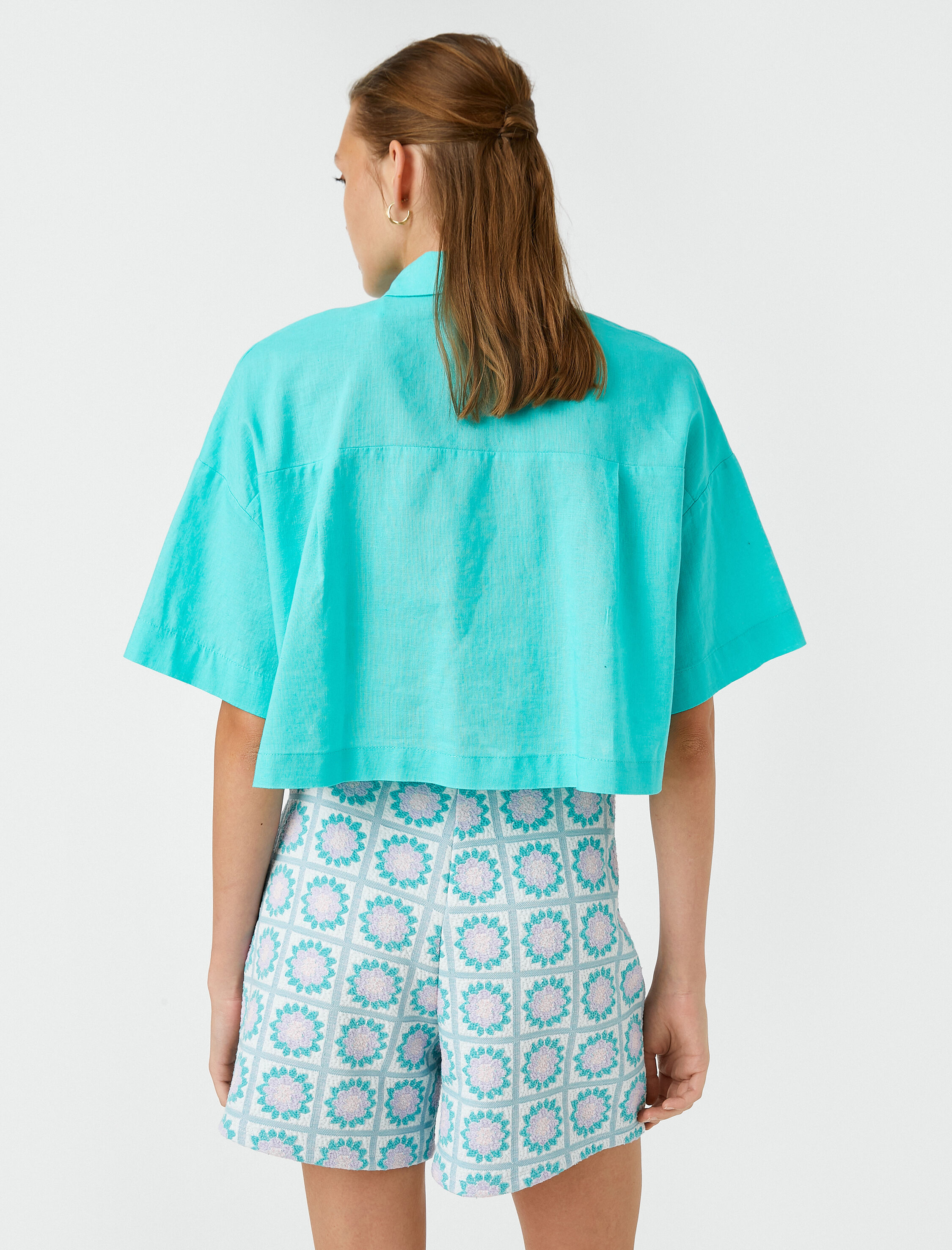   Oversize Crop Gömlek Keten Karışımlı