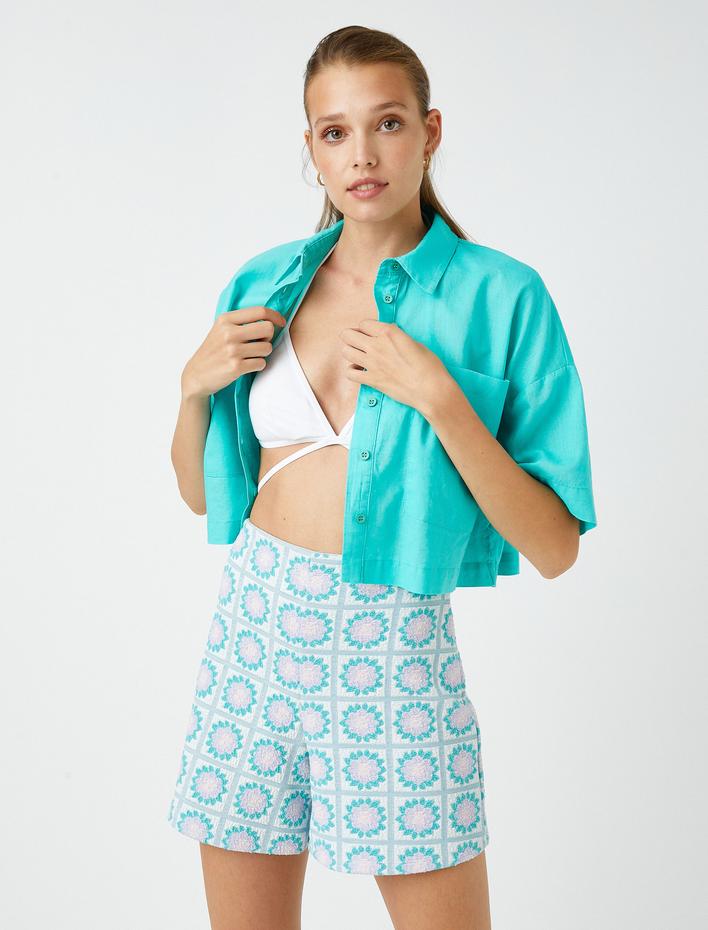  Oversize Crop Gömlek Keten Karışımlı