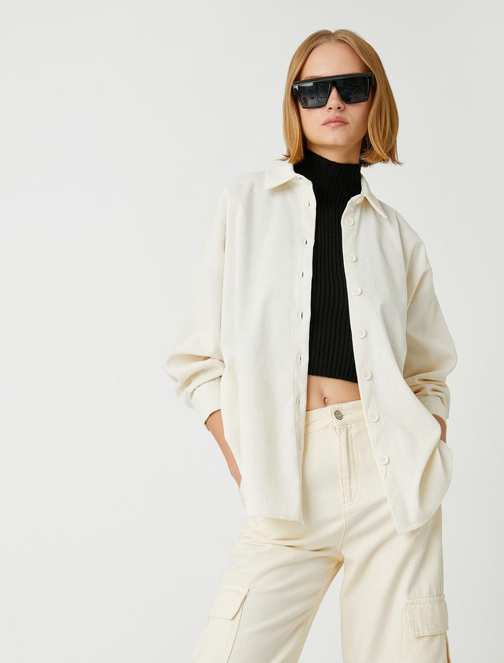  Düğmeli Kadife Gömlek