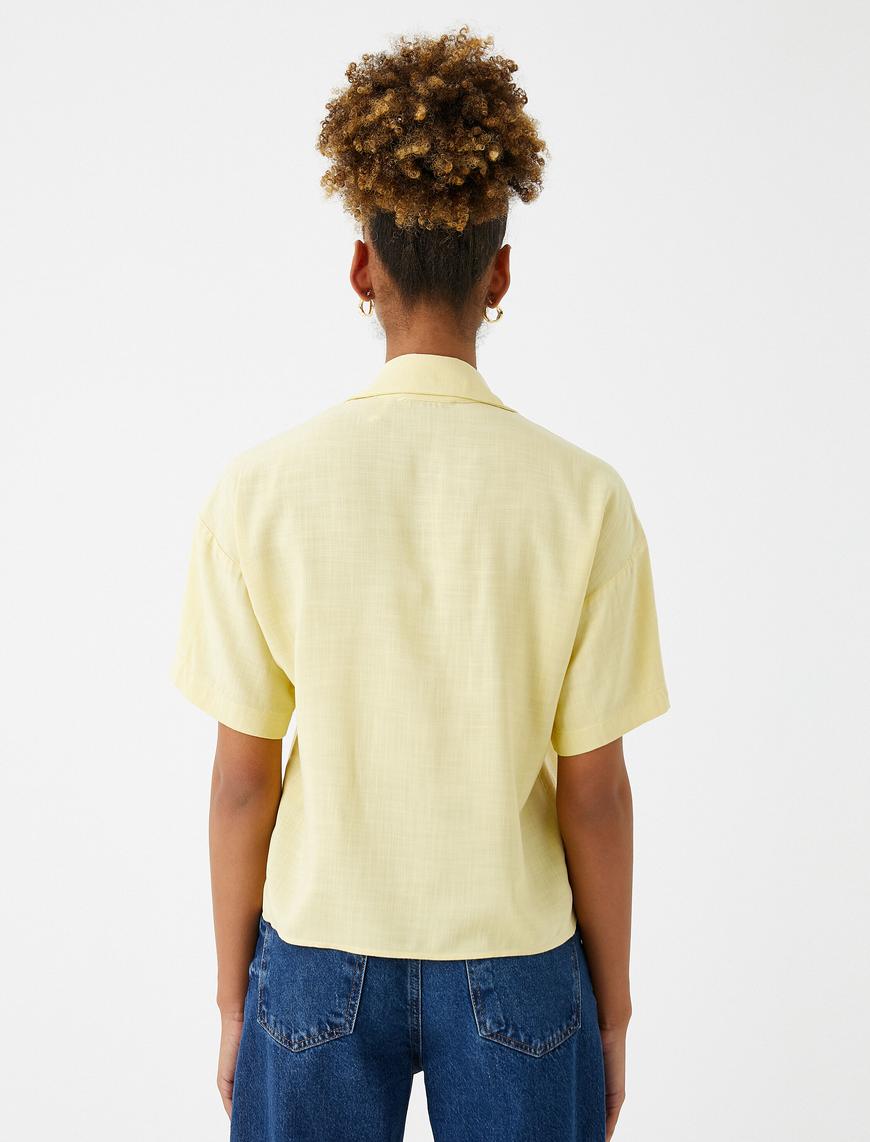   Crop Gömlek Oversize Bağlama Detaylı Kısa Kollu