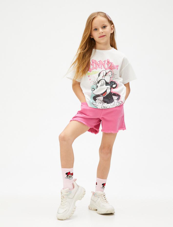 Kız Çocuk Kot Şort Beli Lastikli Cepli Pamuklu