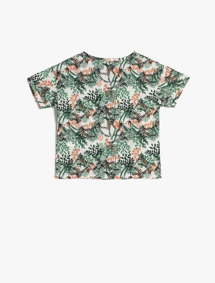 Erkek Bebek Floral Tişört Kısa Kollu Bisiklet Yaka Pamuklu