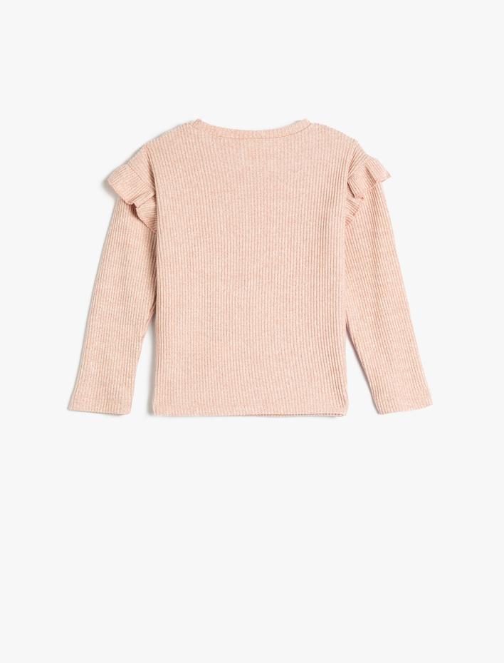 Kız Bebek Basic Tişört Fırfır Detaylı Uzun Kollu Kaşkorse Bisiklet Yaka Yumuşak Dokulu