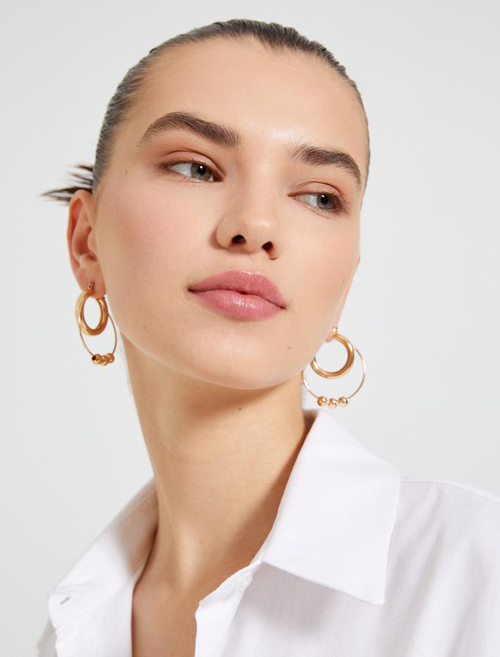 Kadın Halka Küpe İki Sıralı Boncuk Detaylı