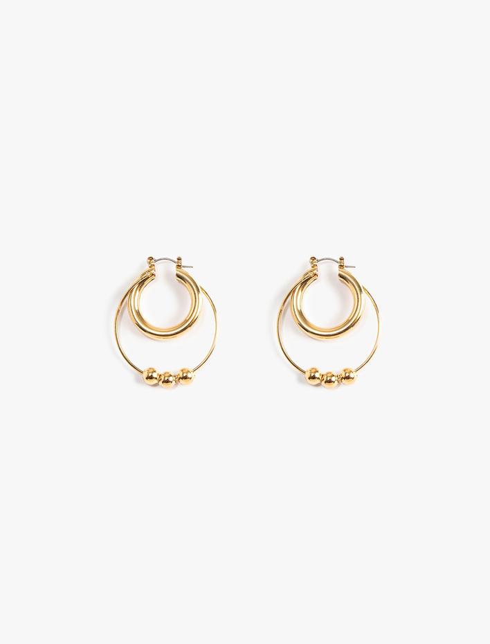 Kadın Halka Küpe İki Sıralı Boncuk Detaylı