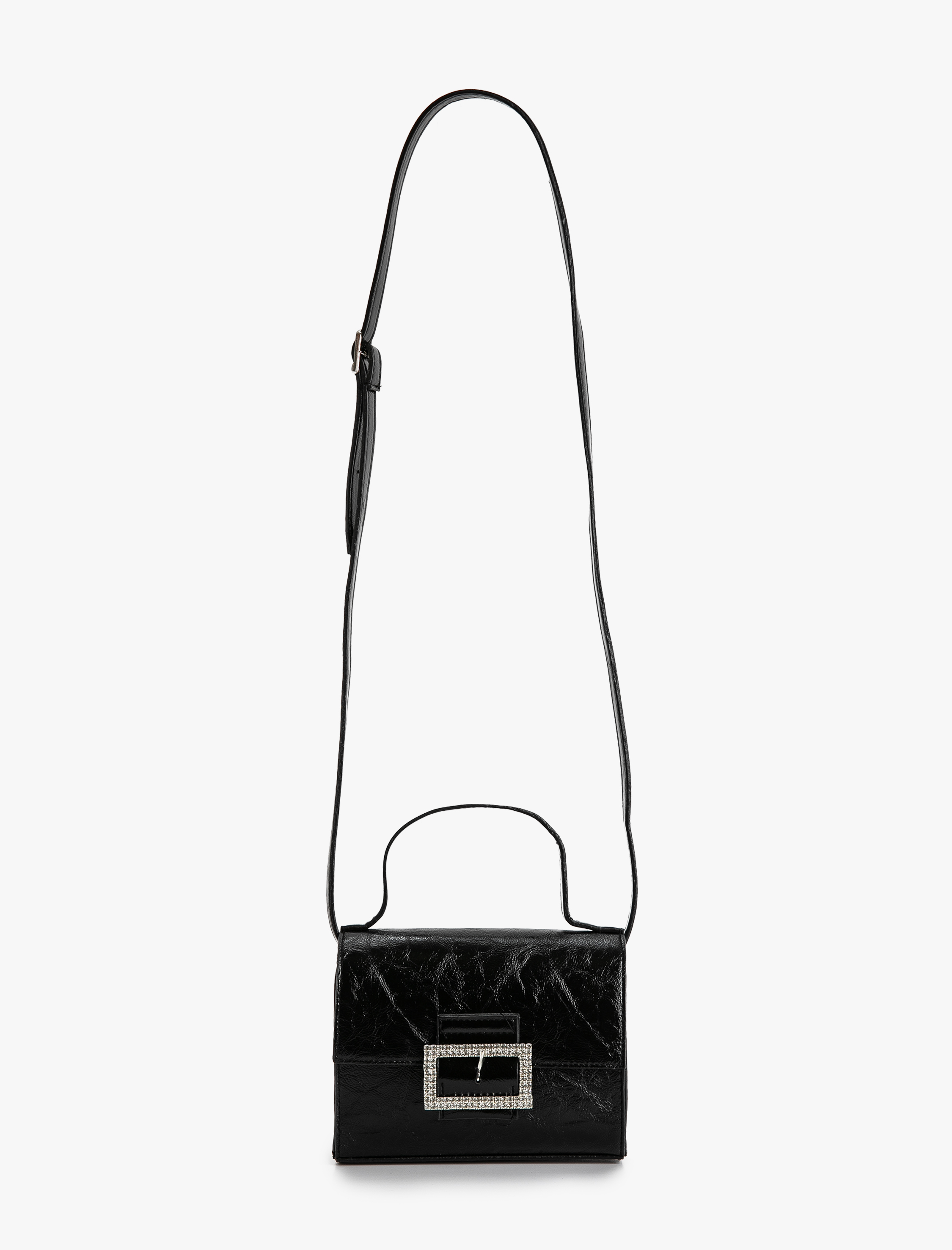  Kadın Mini Omuz Çantası Taşlı Toka Detaylı Suni Deri İnce Askılı