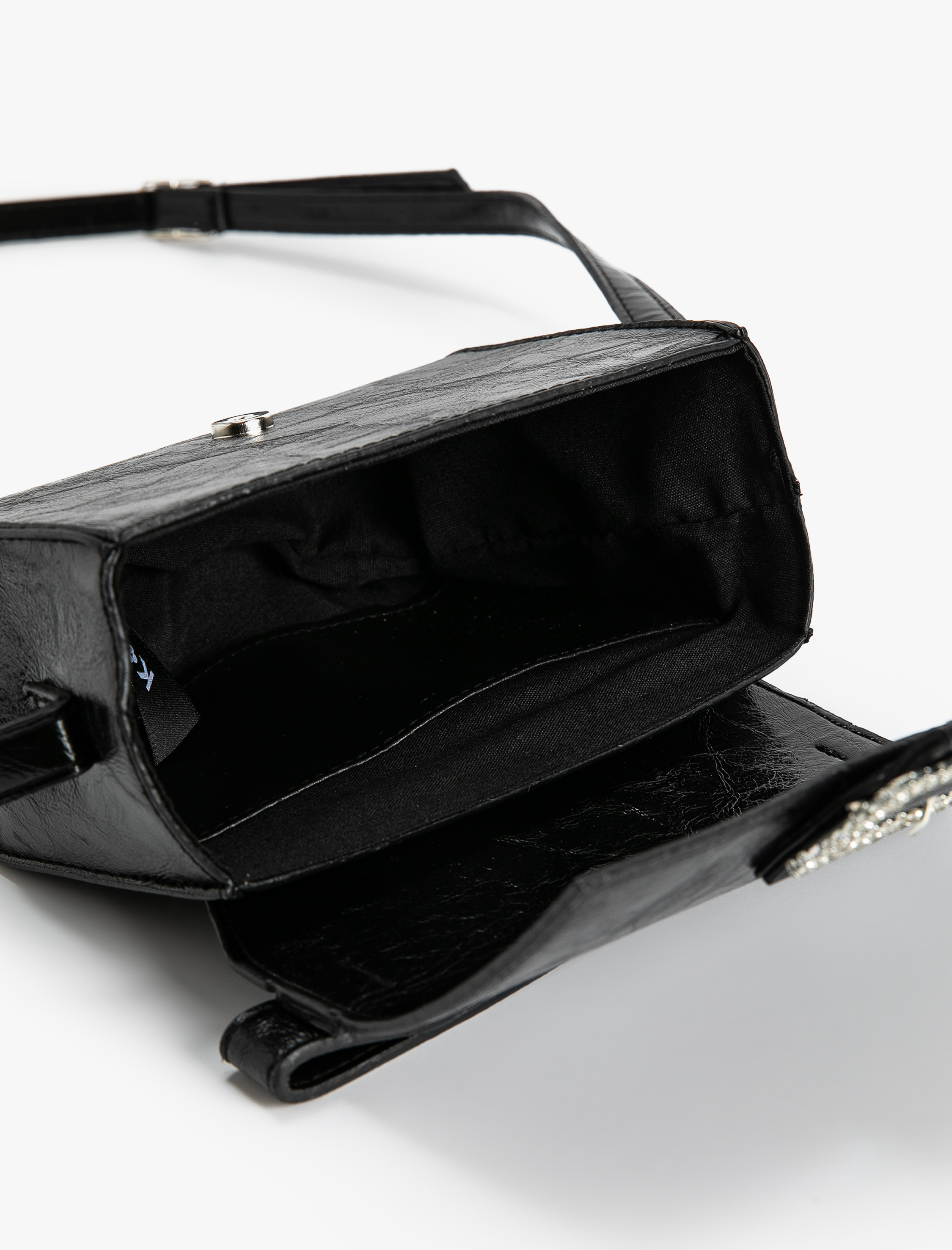  Kadın Mini Omuz Çantası Taşlı Toka Detaylı Suni Deri İnce Askılı