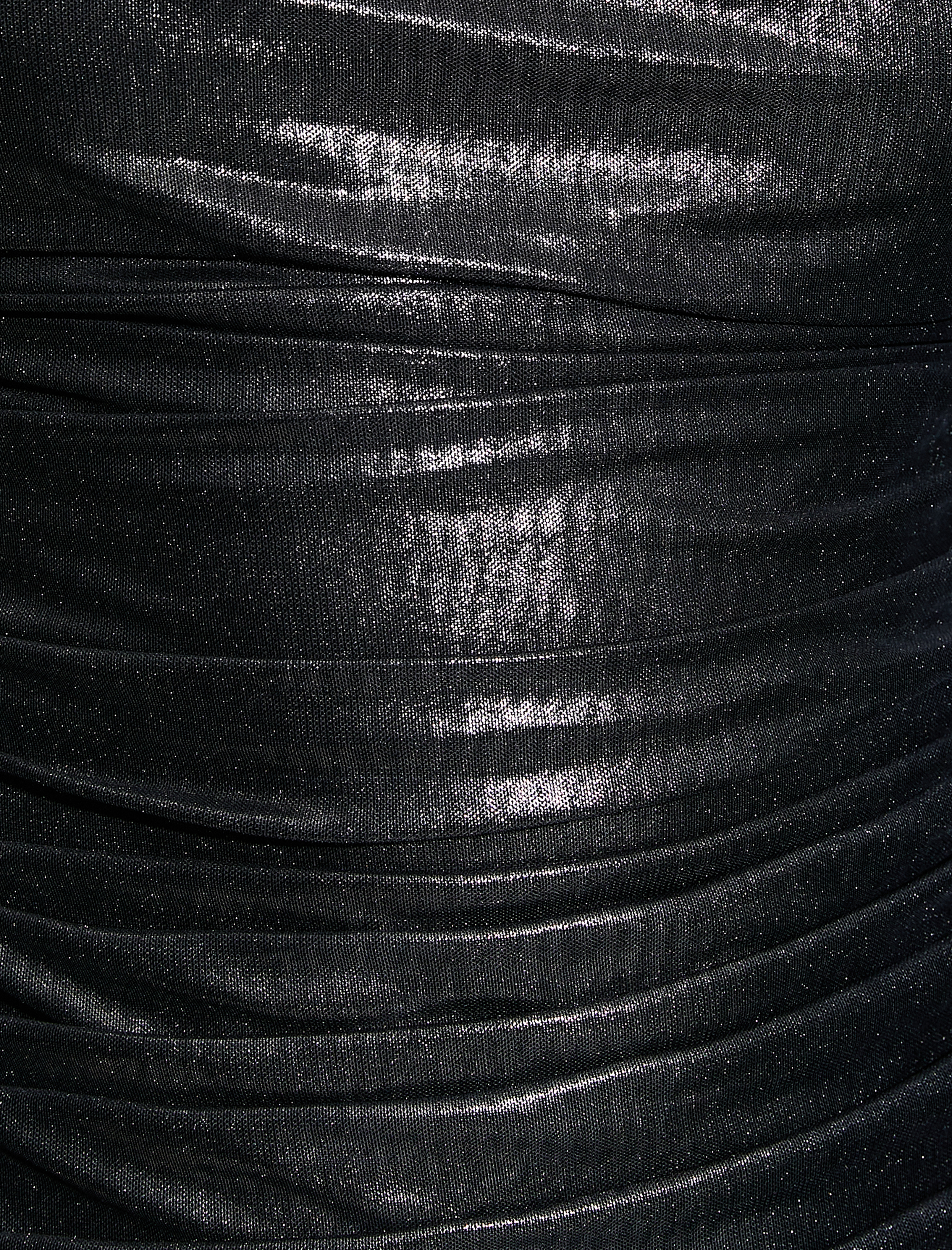   Drapeli Mini Elbise Tül Detaylı Parlak Uzun Kollu Astarlı