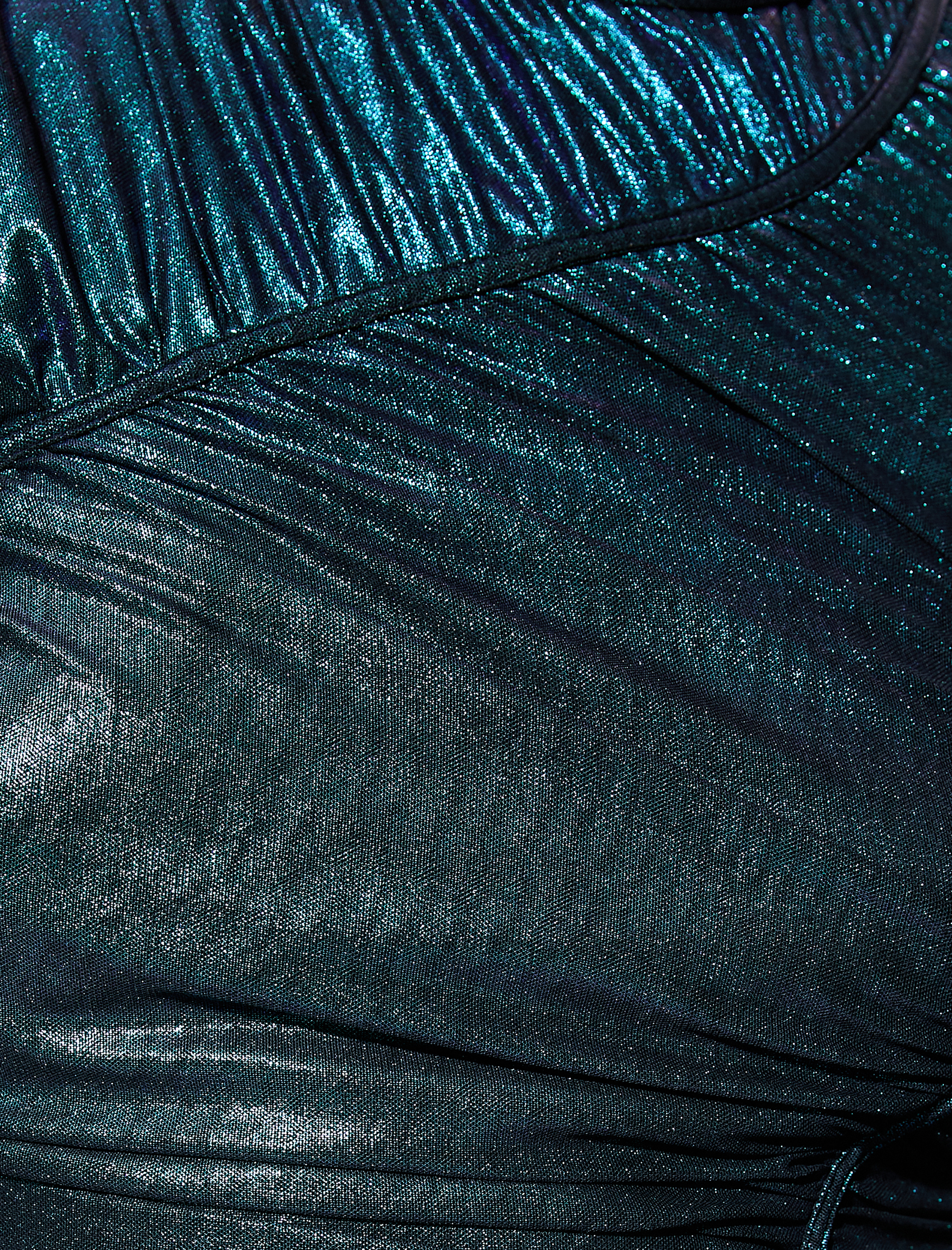   Tül Detaylı Parlak Mini Kalem Elbise Drapeli Uzun Kollu Astarlı