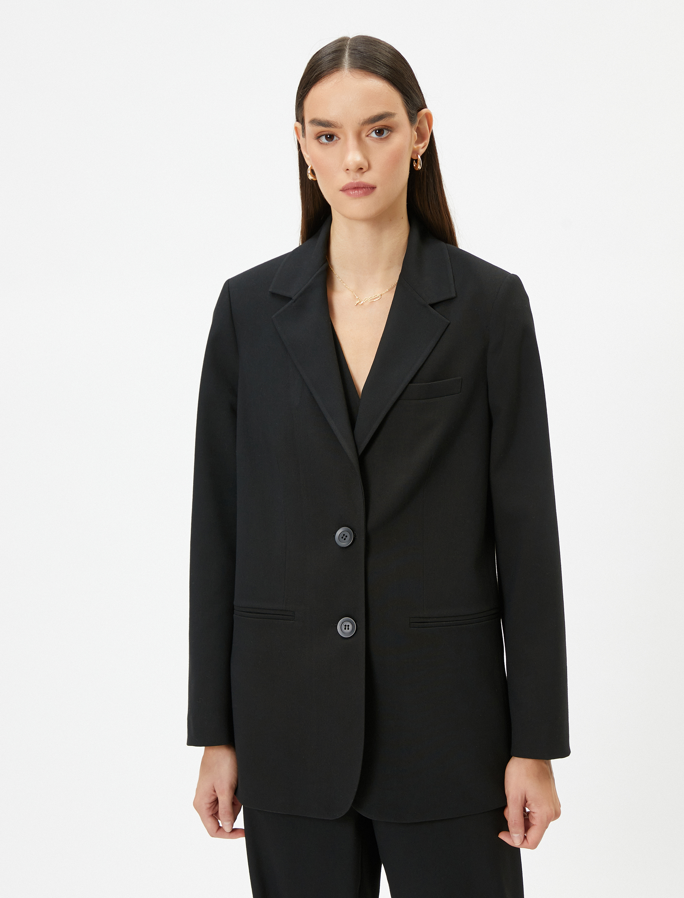   Vatkalı Blazer Ceket Tek Düğmeli Cep Detaylı