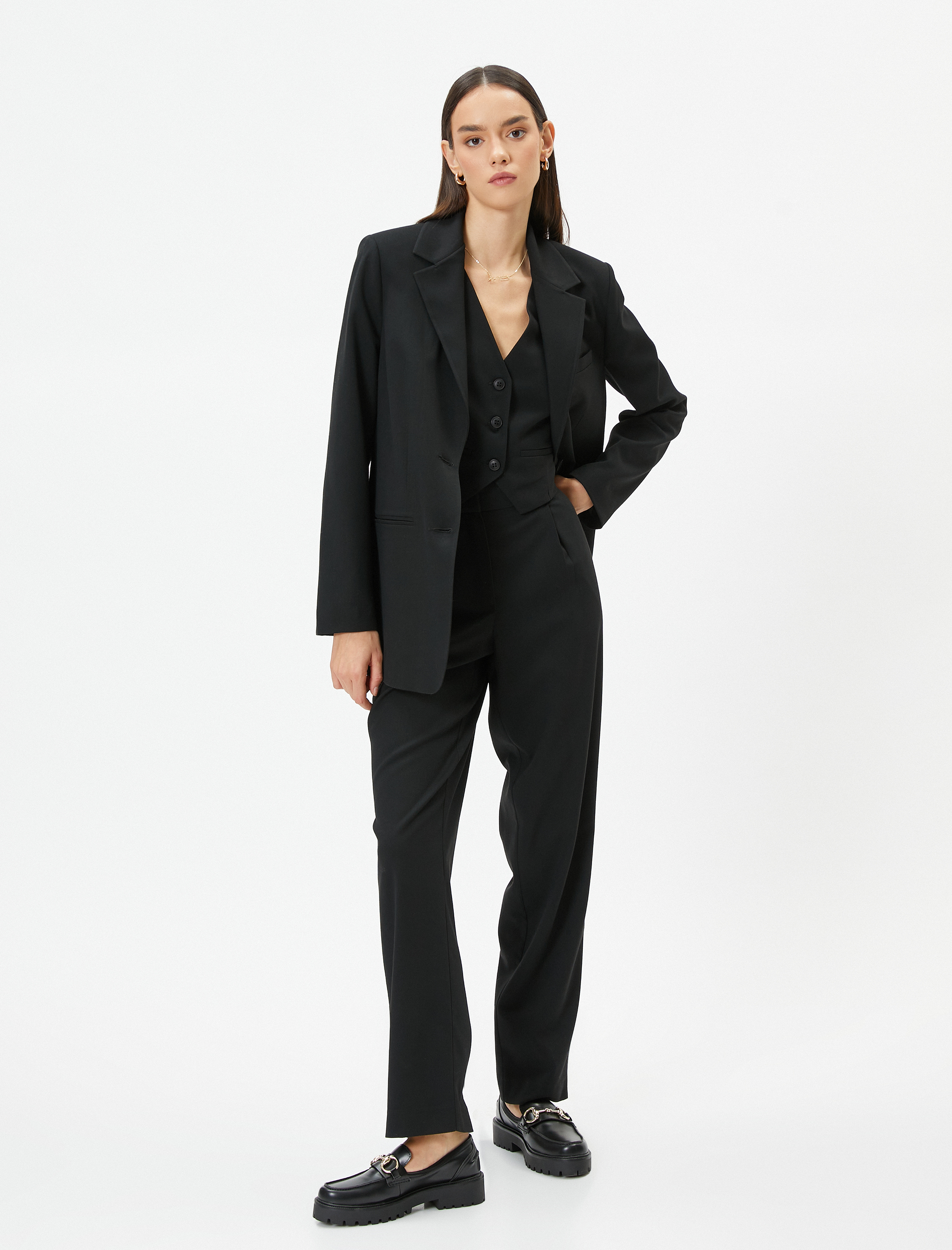   Vatkalı Blazer Ceket Tek Düğmeli Cep Detaylı